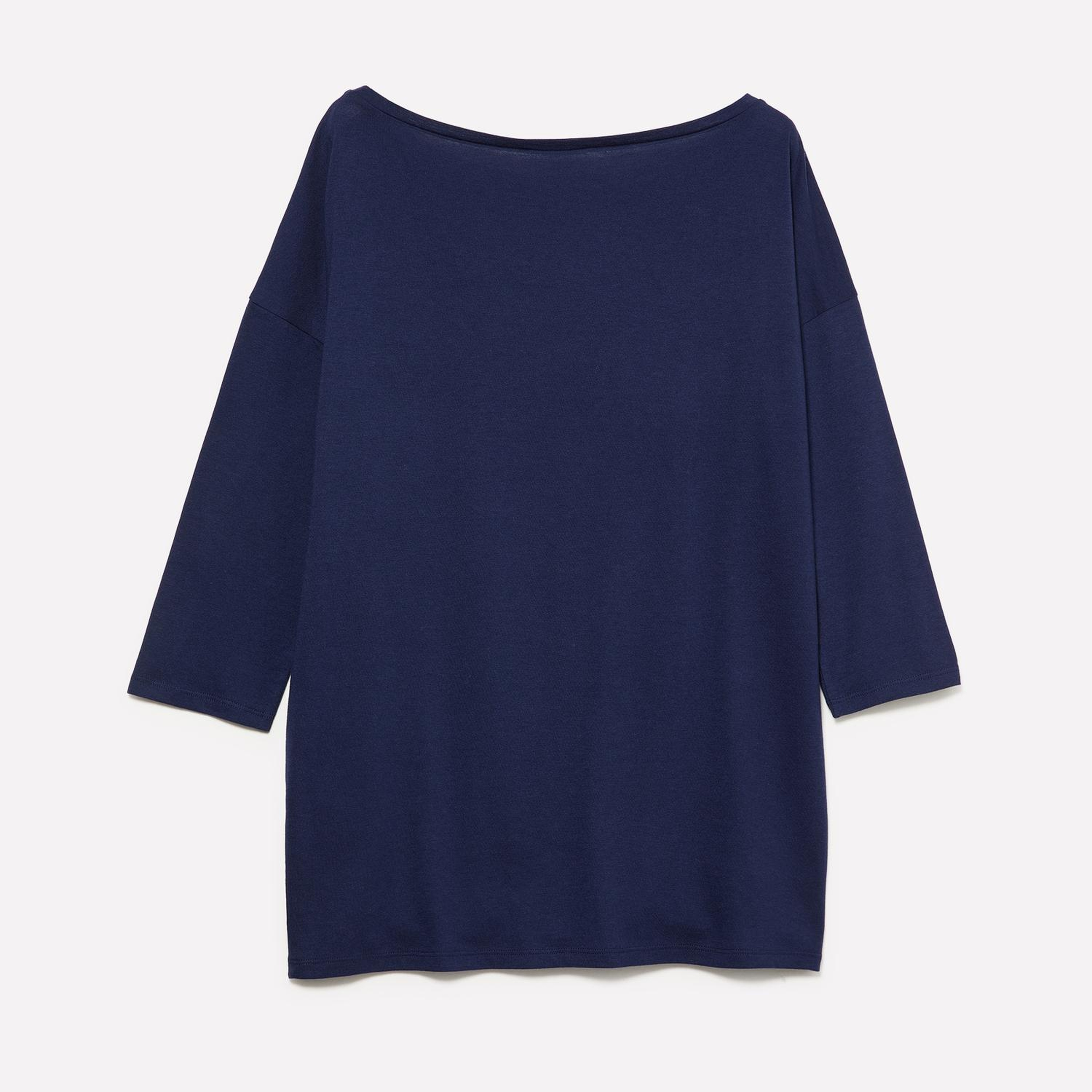 Kadın Lacivert Modal Karışımlı Kayık Yaka Regular Fit T-Shirt