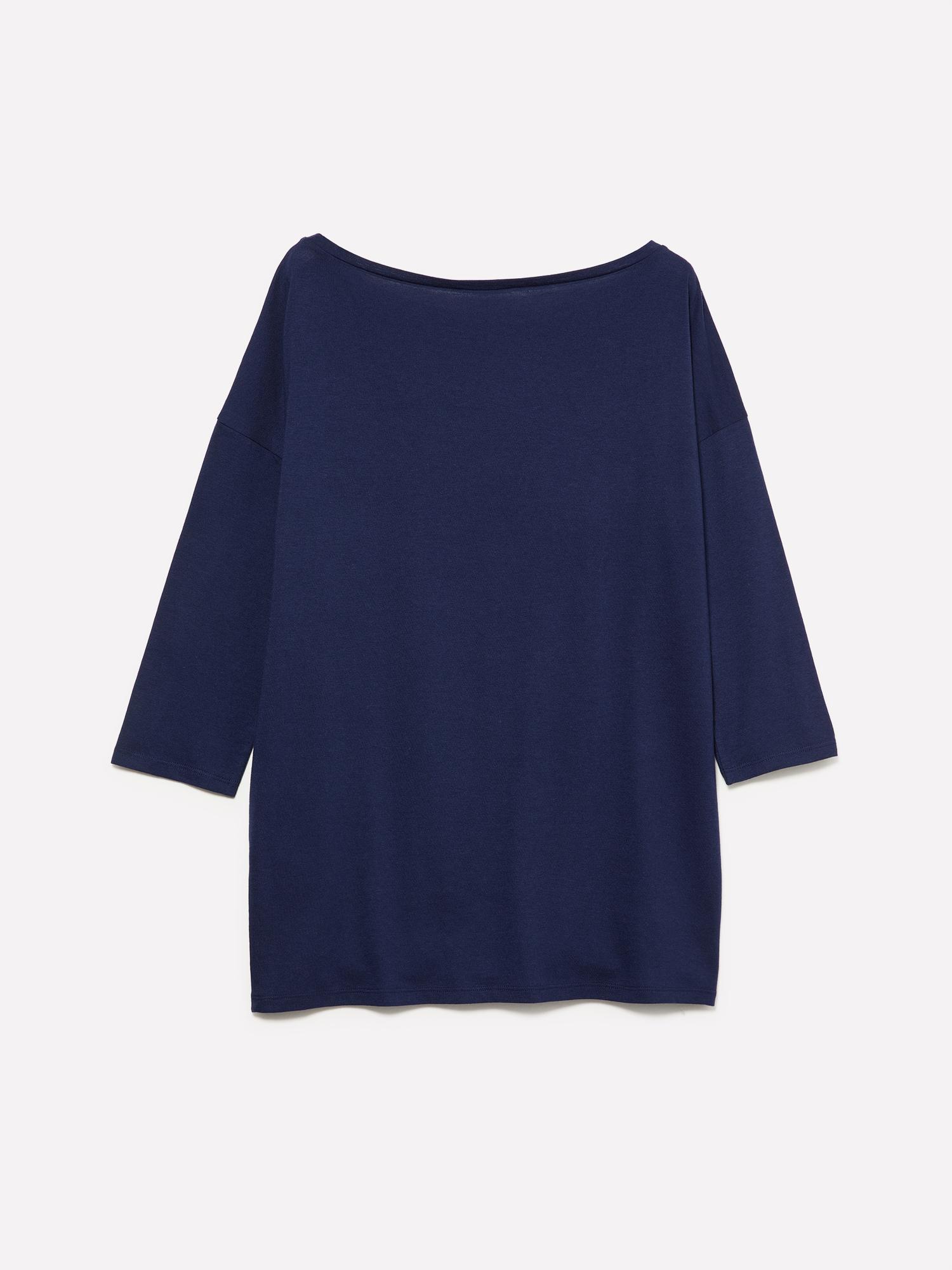 Kadın Lacivert Modal Karışımlı Kayık Yaka Regular Fit T-Shirt