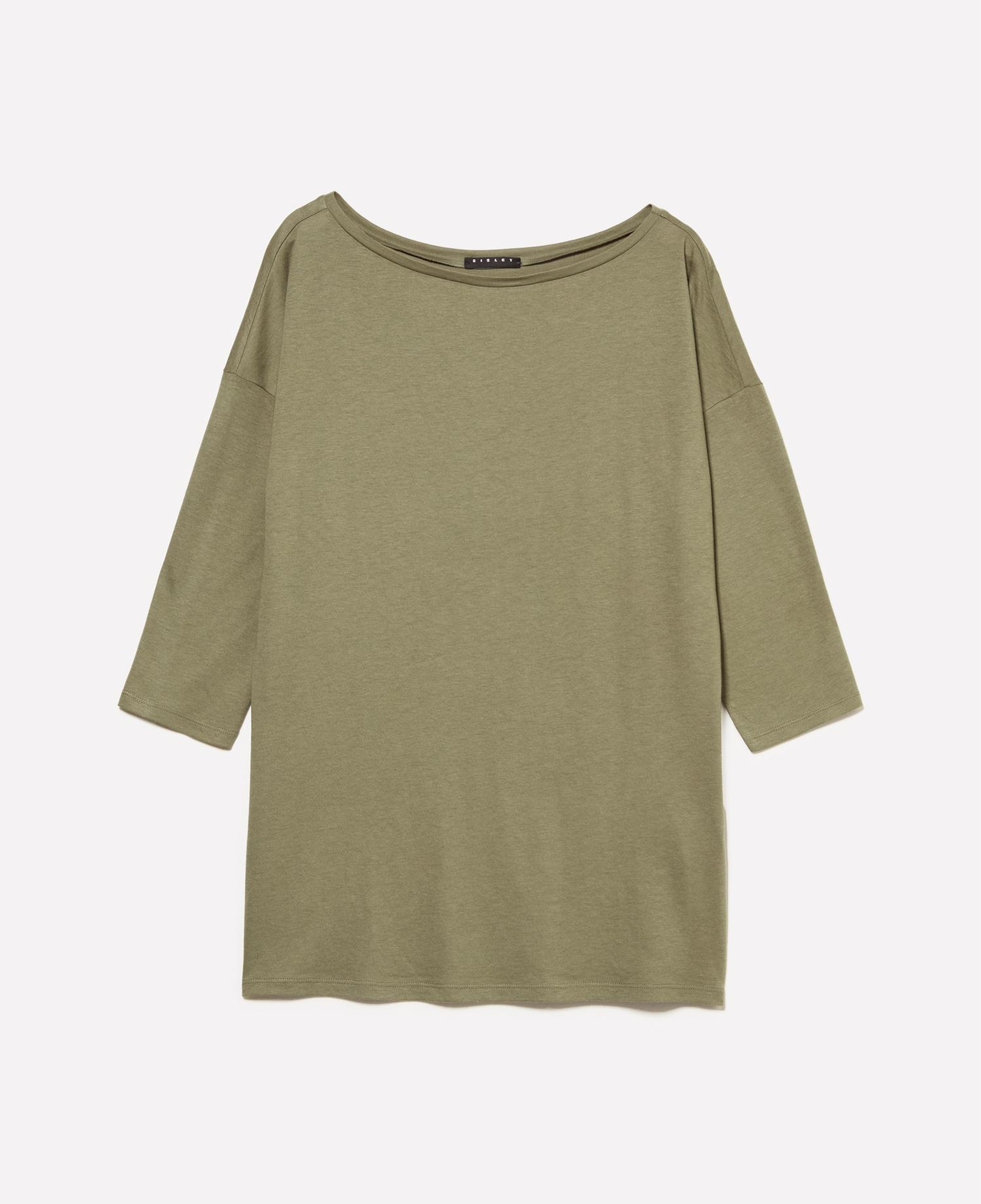 Kadın Haki Yeşili Modal Karışımlı Kayık Yaka Regular Fit T-Shirt