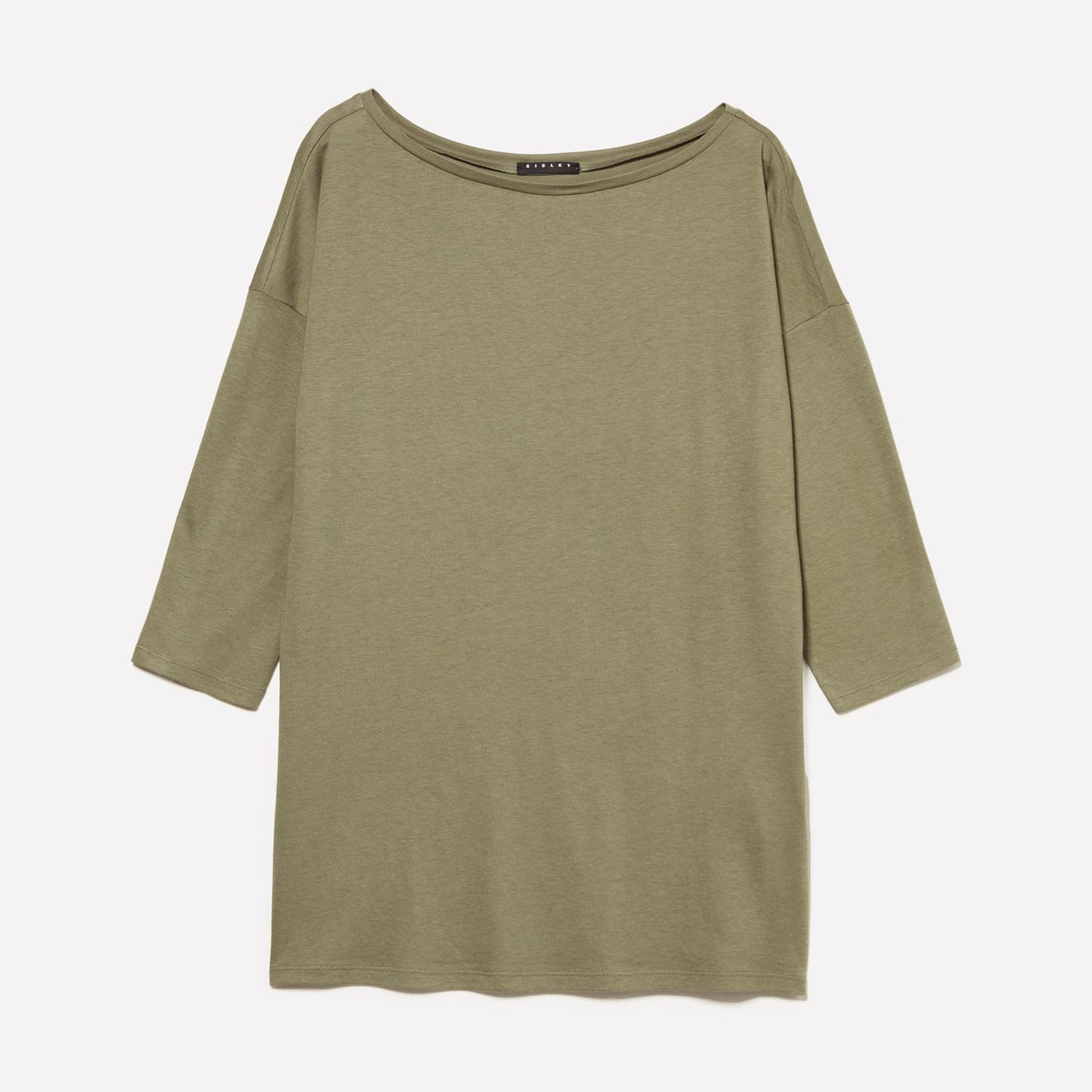 Kadın Haki Yeşili Modal Karışımlı Kayık Yaka Regular Fit T-Shirt