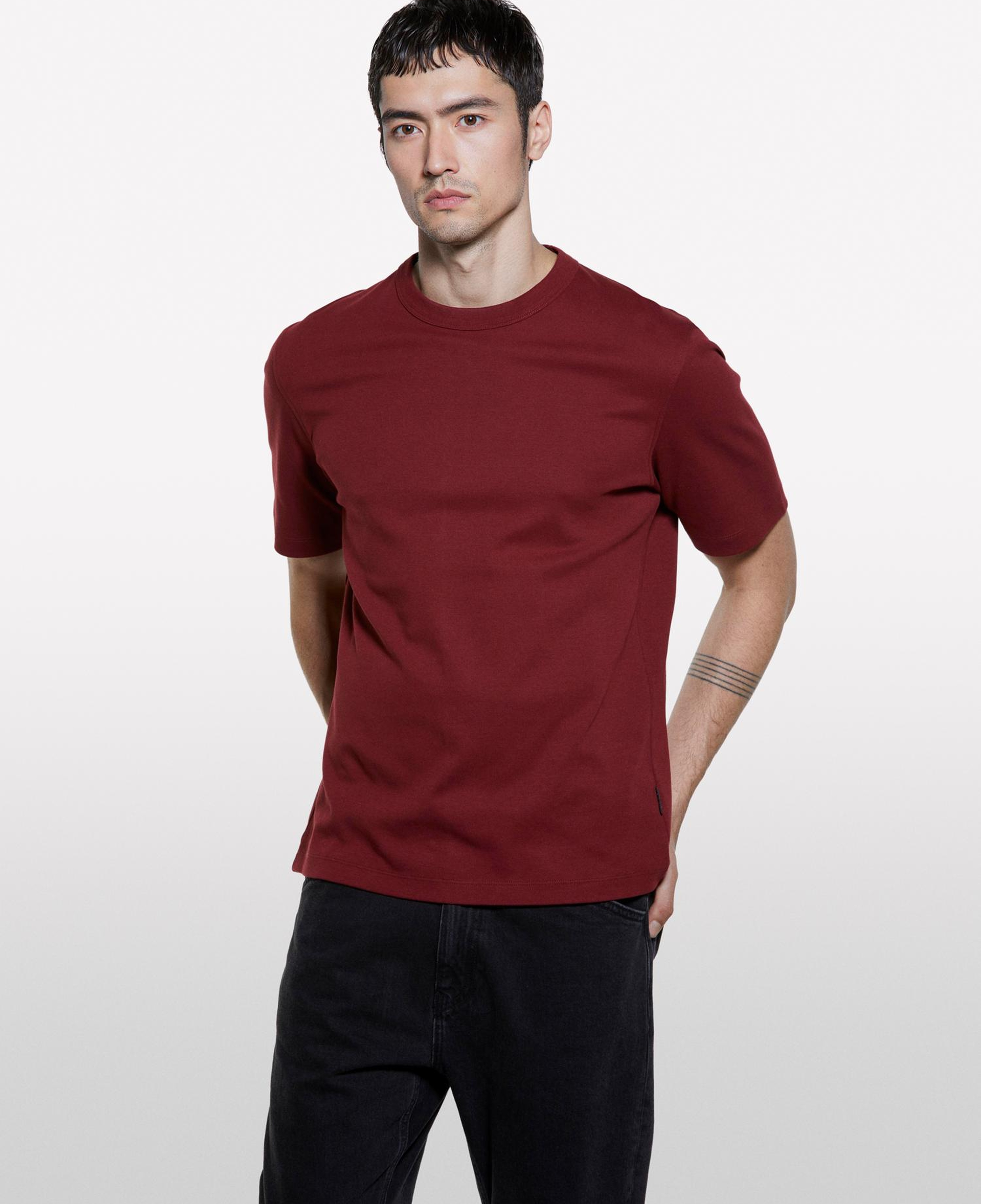Erkek Bordo %100 Pamuk Nervürlü Bisiklet Yaka T-Shirt