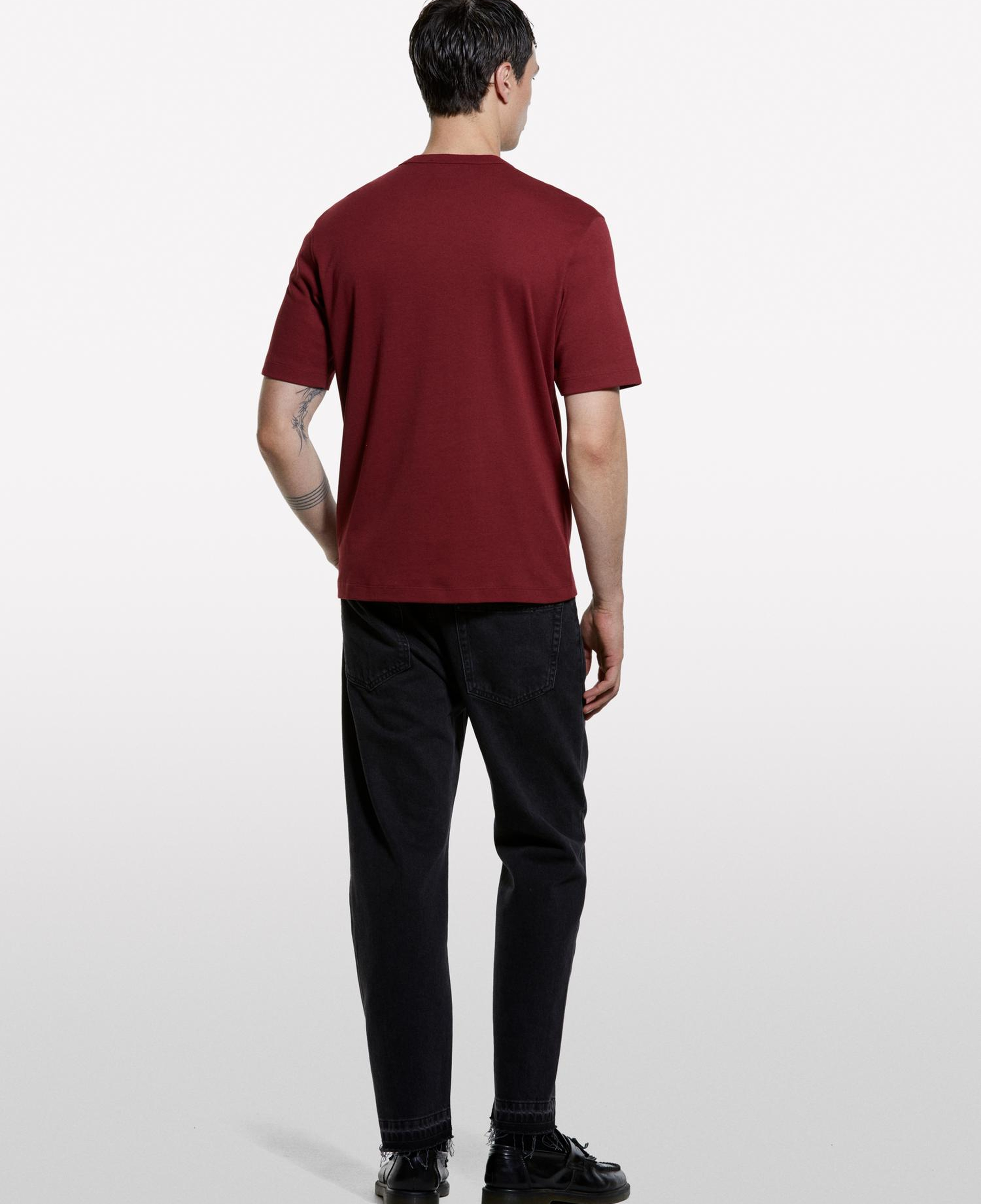 Erkek Bordo %100 Pamuk Nervürlü Bisiklet Yaka T-Shirt