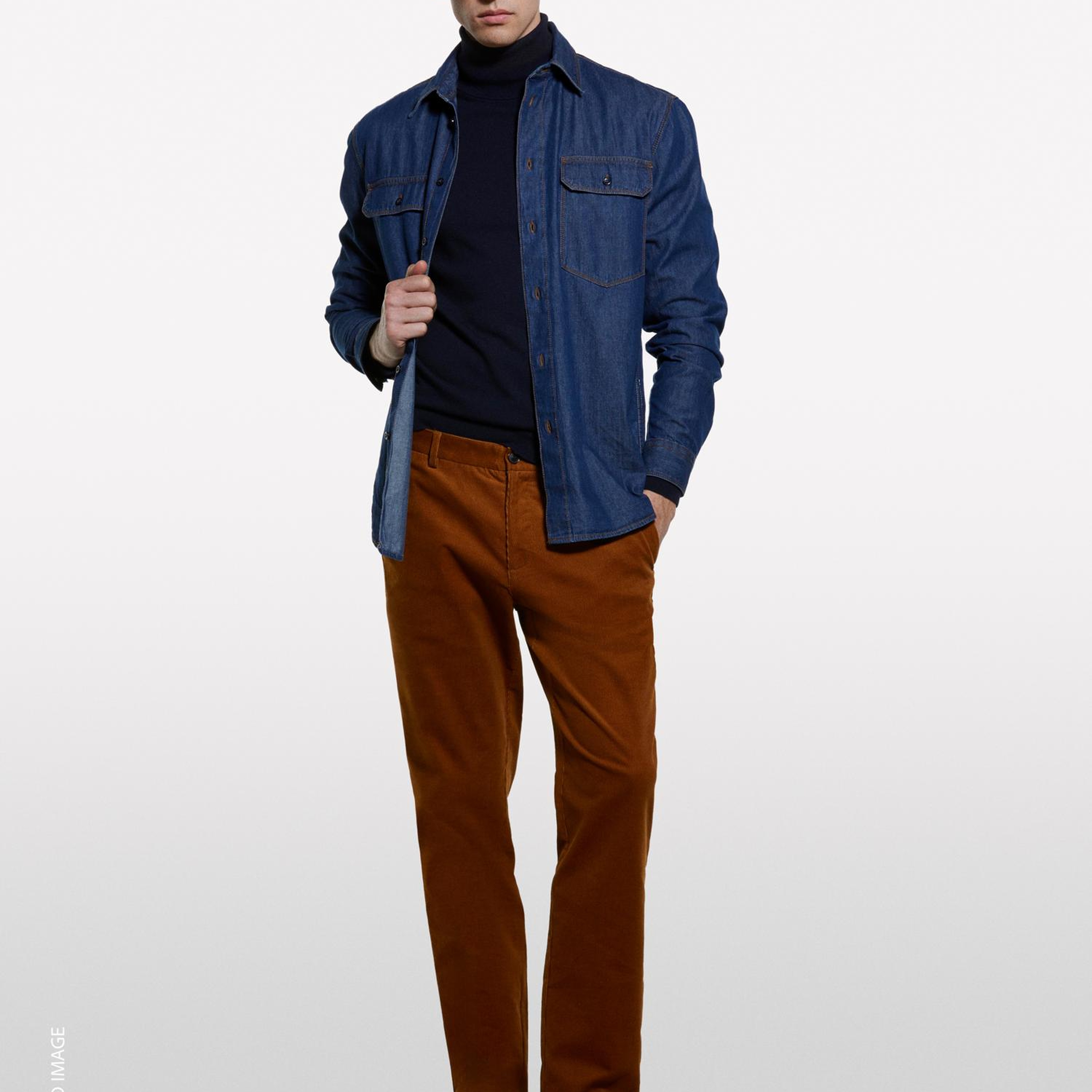Erkek Kahverengi Pamuk Karışımlı Slim Fit Kadife Chino Pantolon