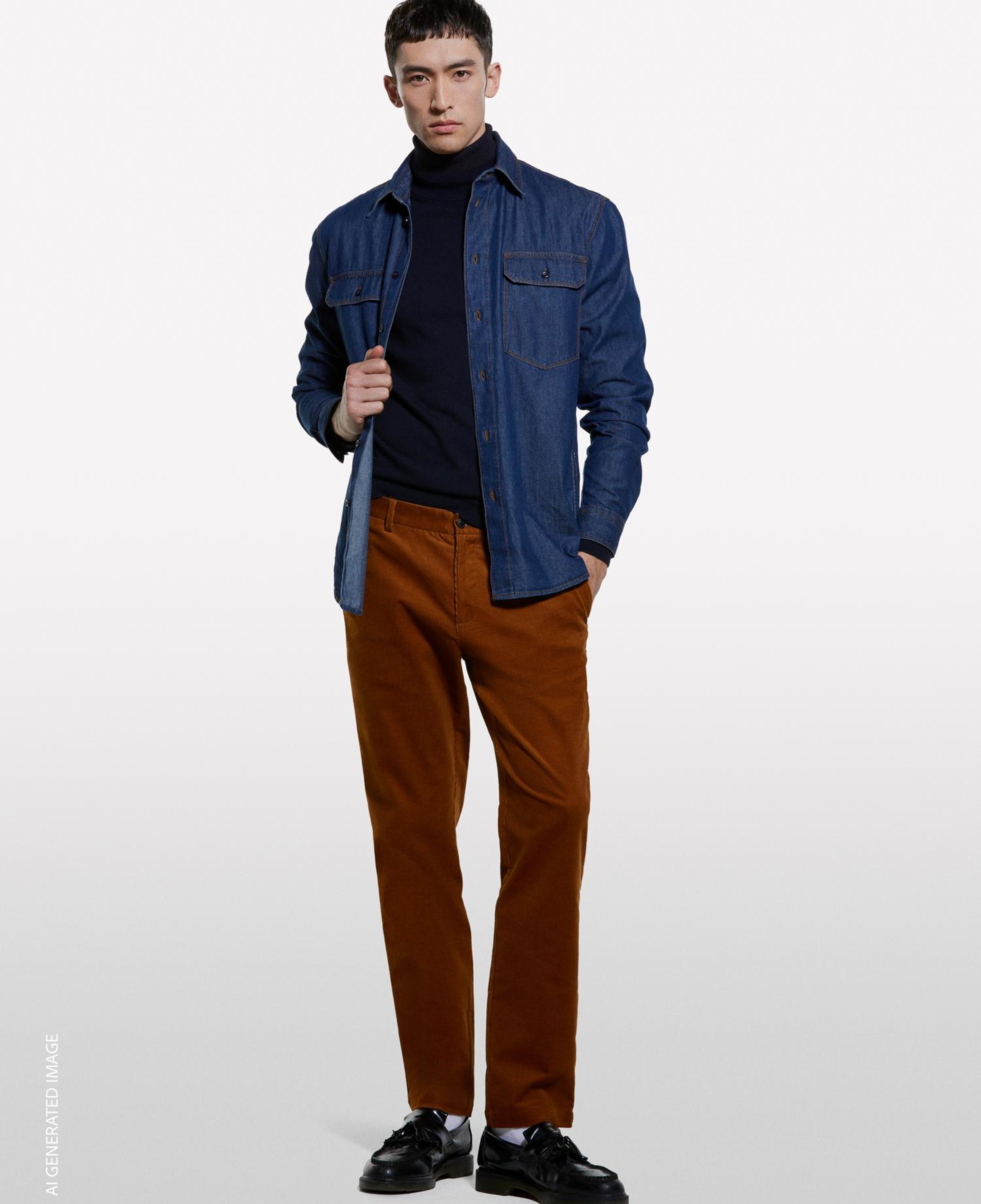 Erkek Kahverengi Pamuk Karışımlı Slim Fit Kadife Chino Pantolon