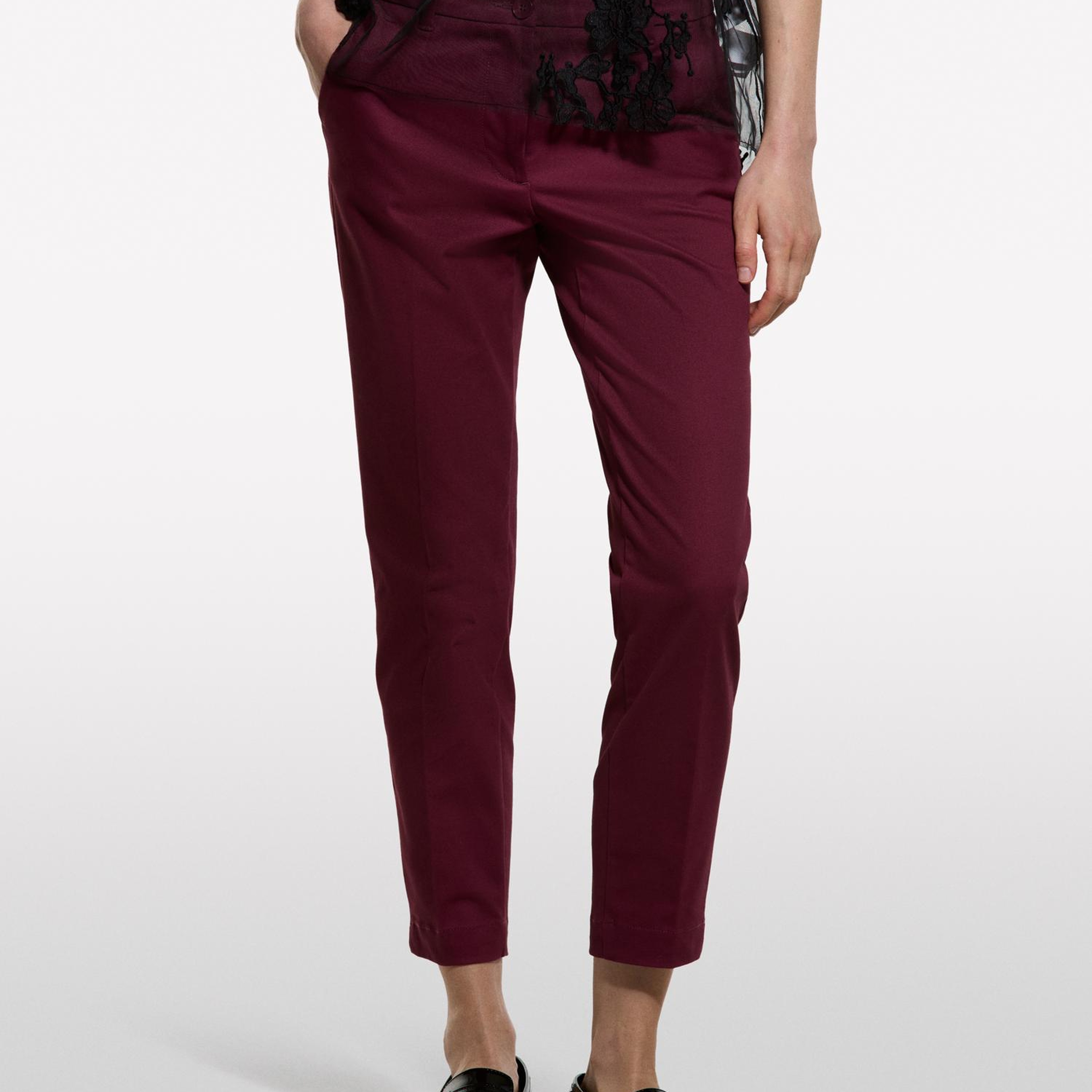 Kadın Bordo Slim Fit Gabardin Pantolon