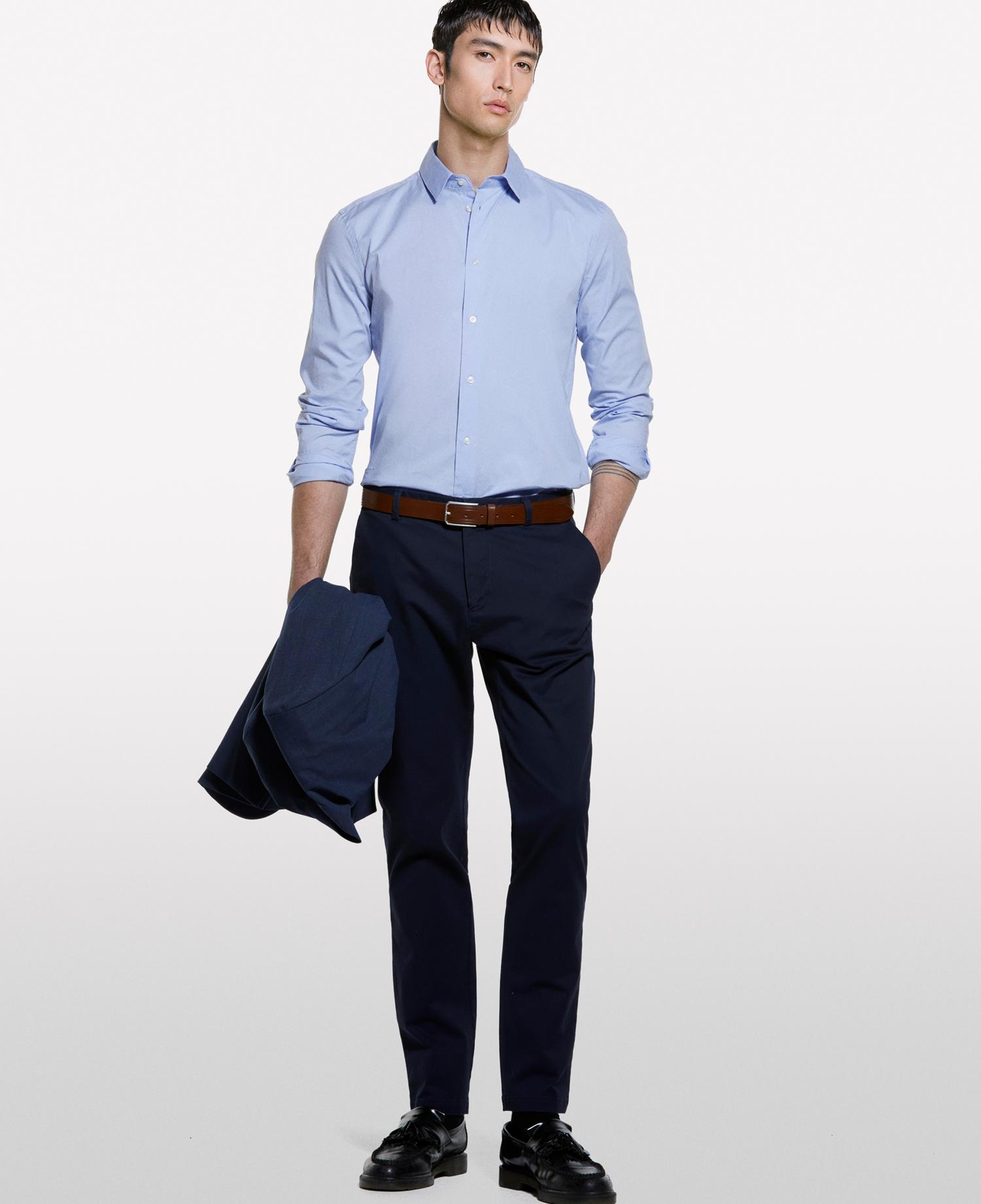 Erkek Lacivert Pamuk Karışımlı Streç Slim Fit Chino Pantolon