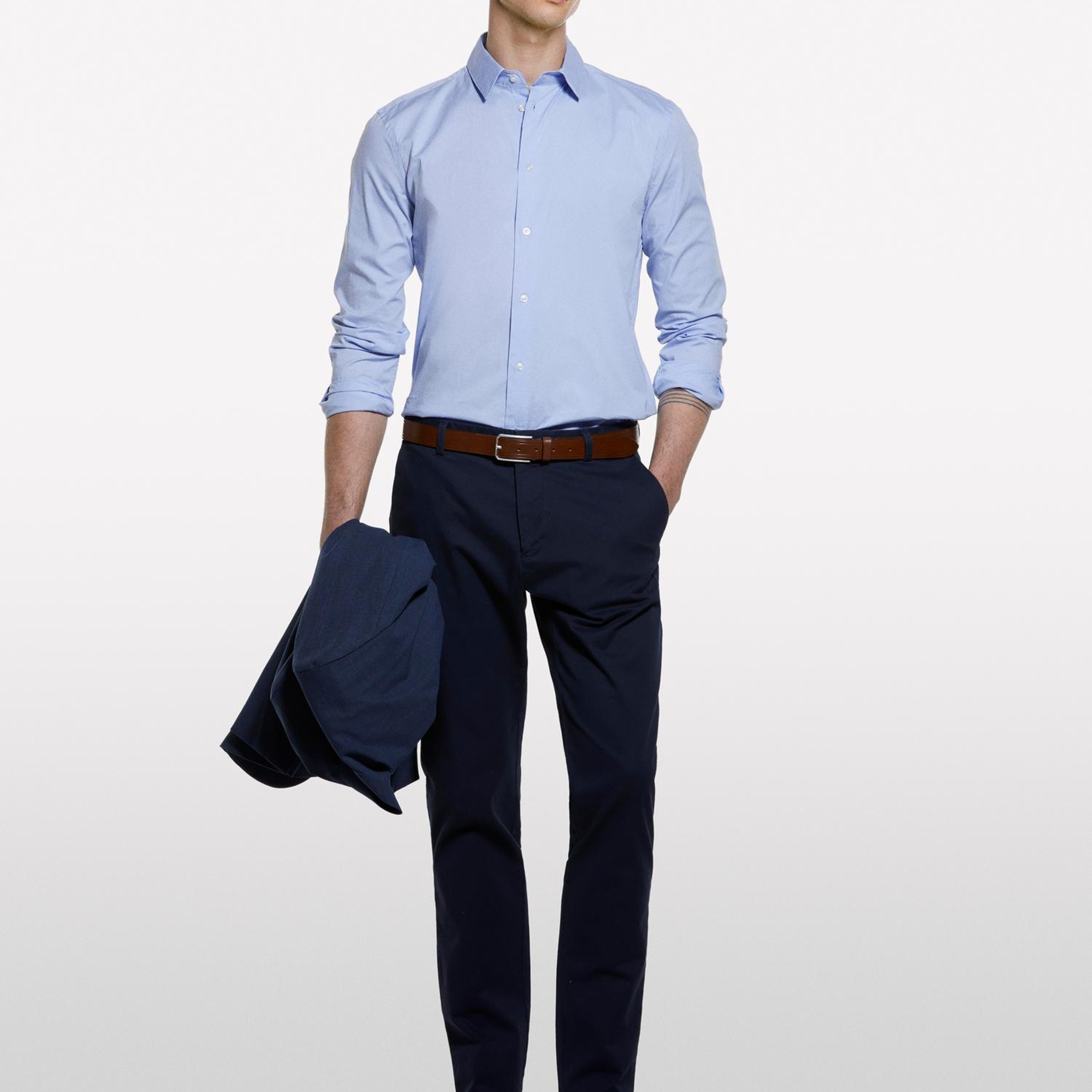 Erkek Lacivert Pamuk Karışımlı Streç Slim Fit Chino Pantolon