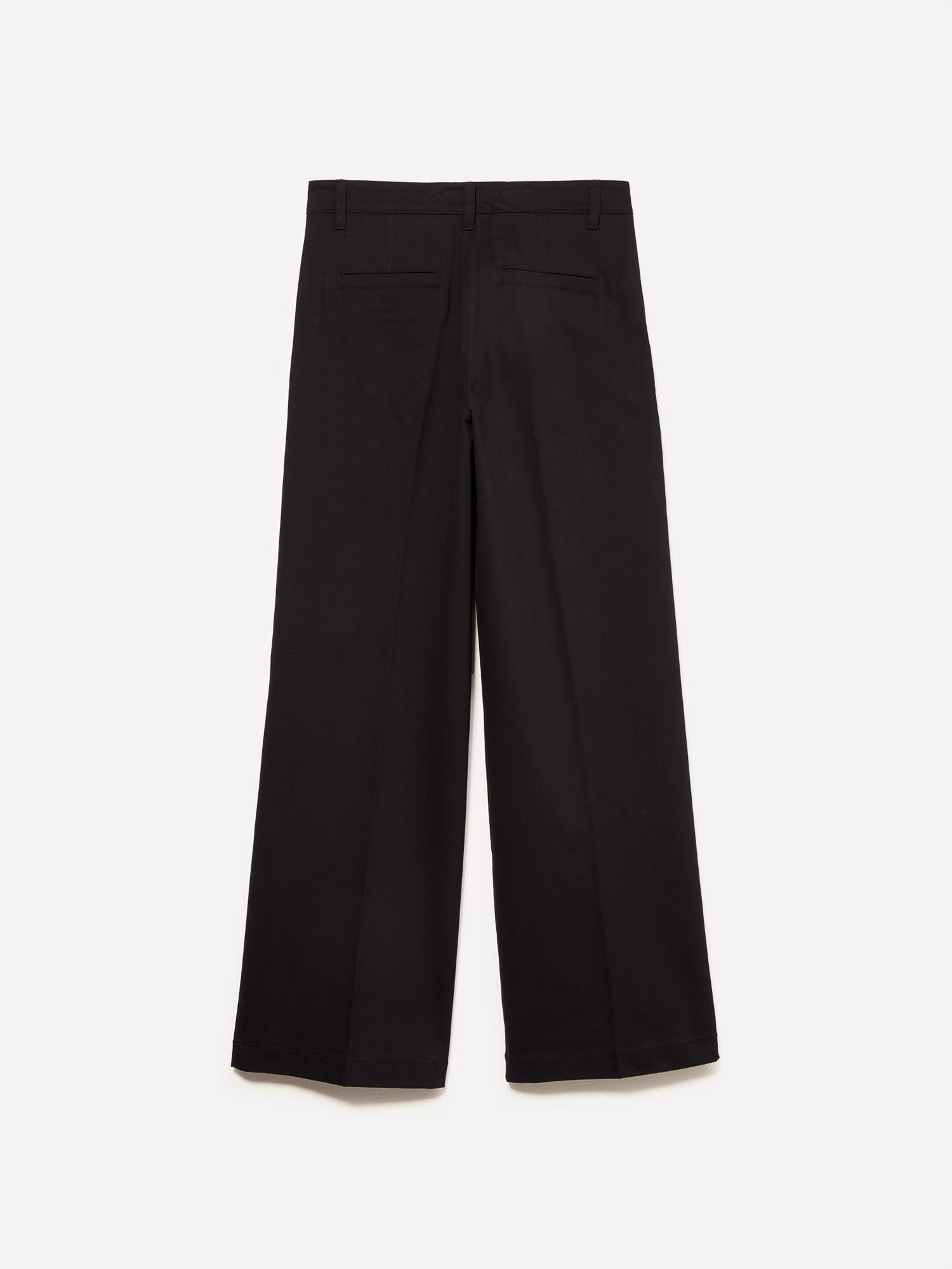 Kadın Siyah Pamuk Karışımlı Wide Leg Fit Streç Gabardin Pantolon