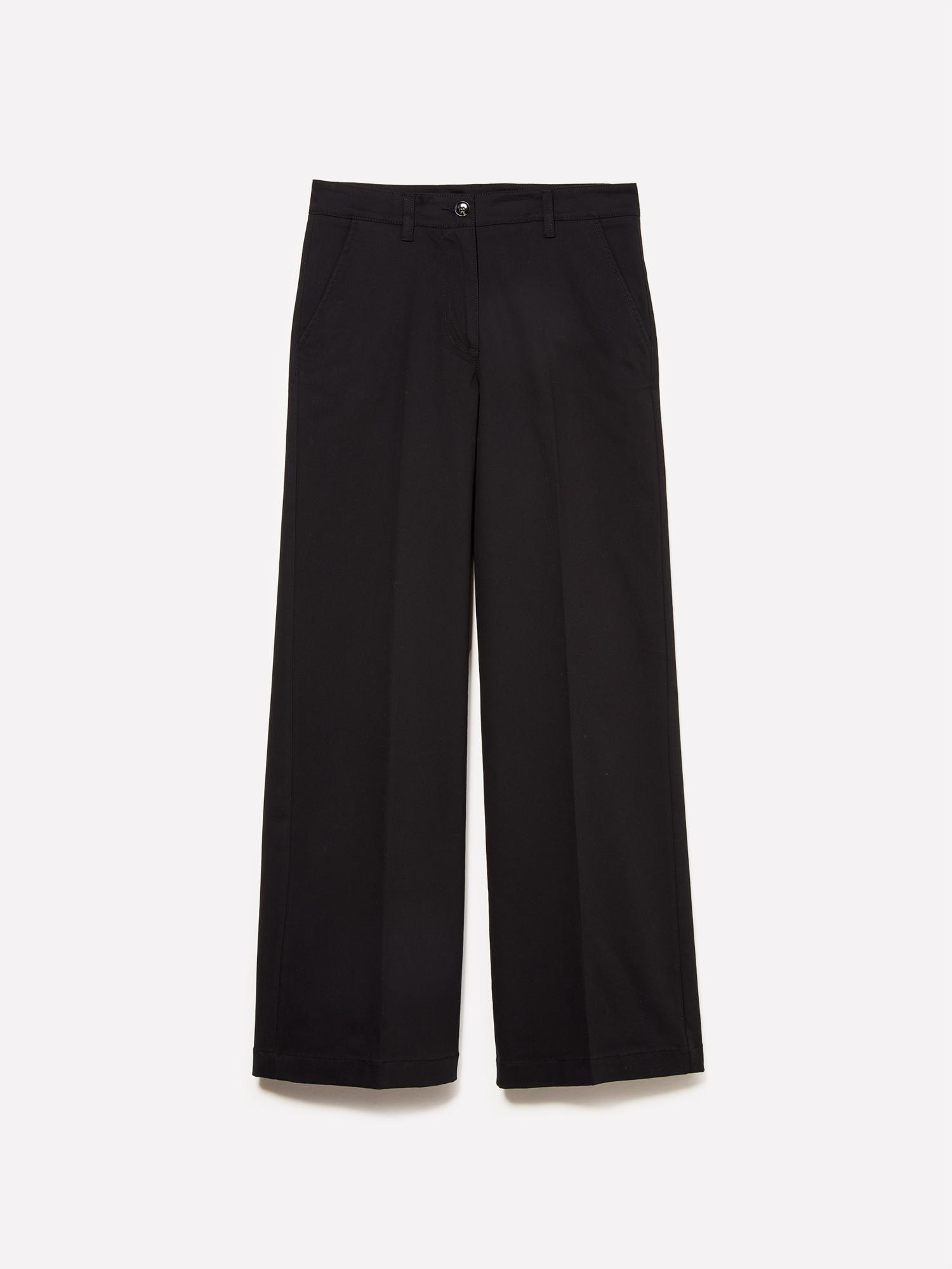 Kadın Siyah Pamuk Karışımlı Wide Leg Fit Streç Gabardin Pantolon
