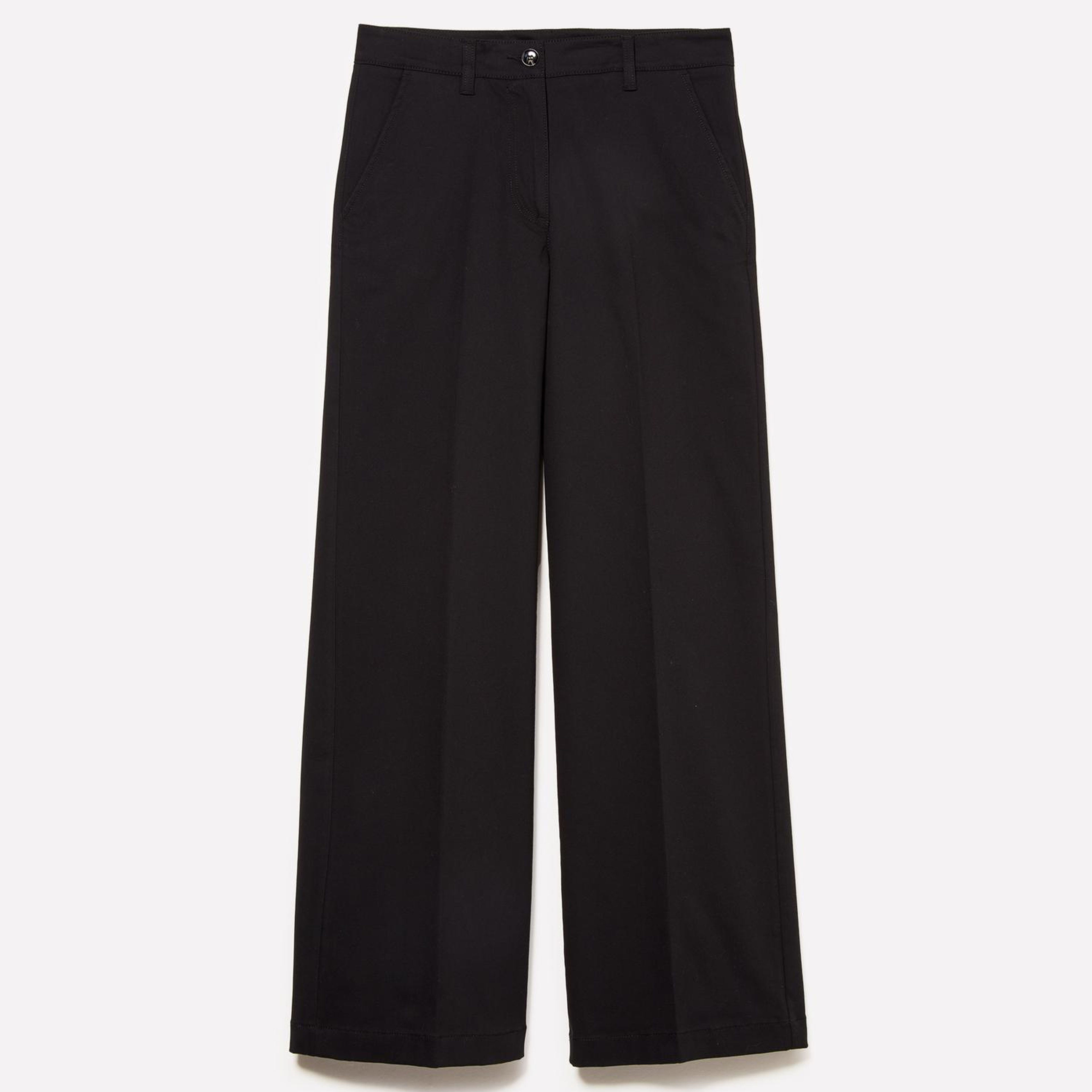 Kadın Siyah Pamuk Karışımlı Wide Leg Fit Streç Gabardin Pantolon