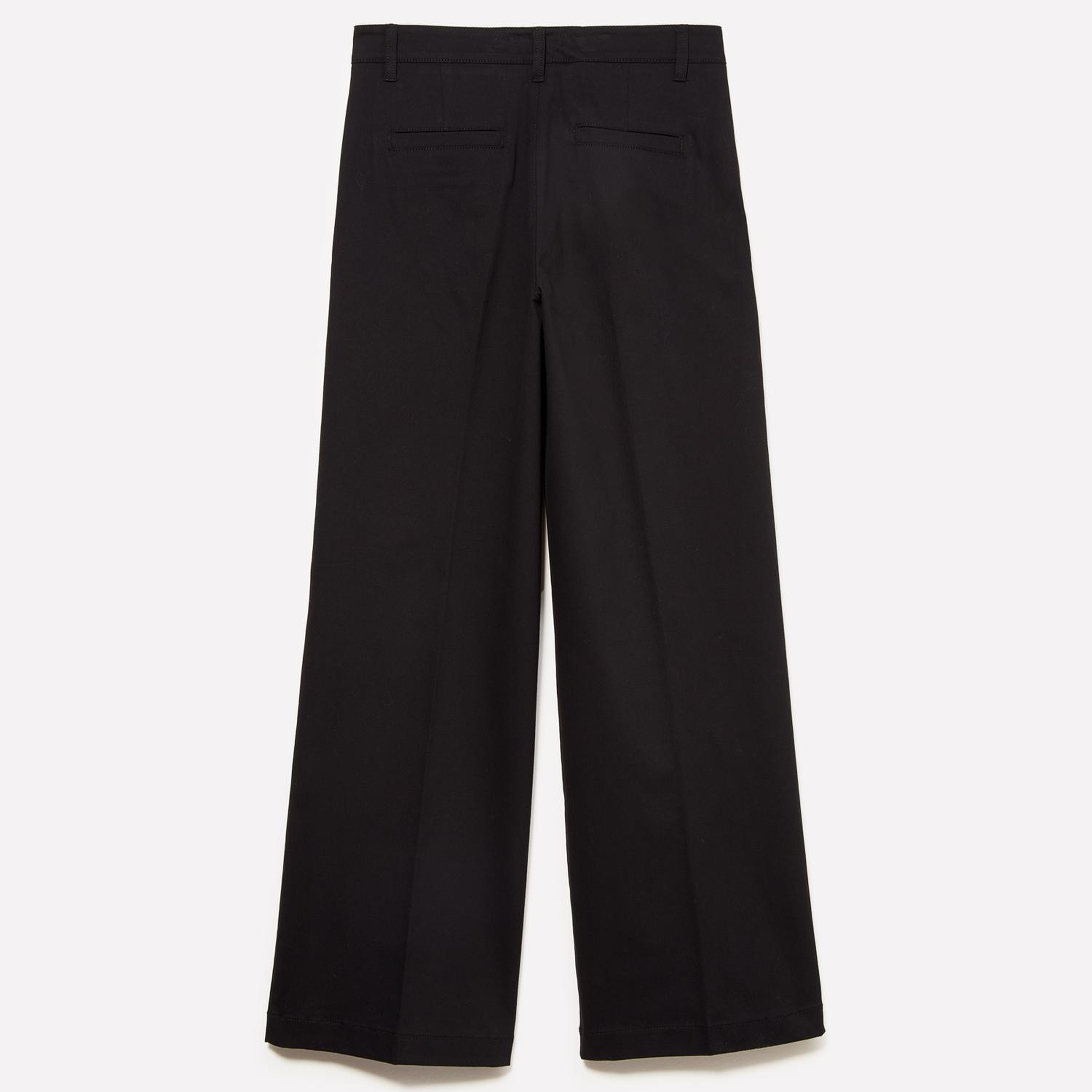 Kadın Siyah Pamuk Karışımlı Wide Leg Fit Streç Gabardin Pantolon