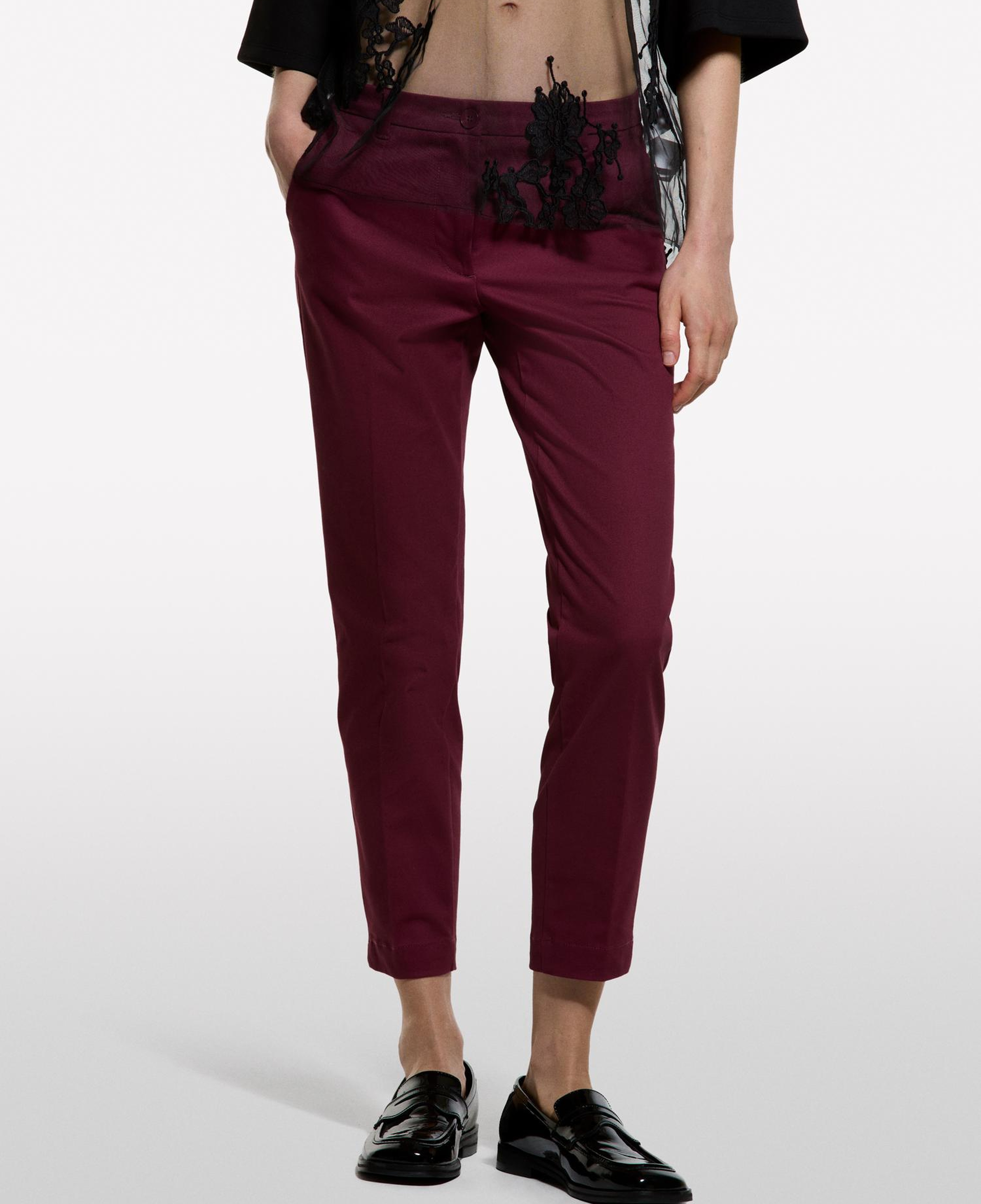 Kadın Bordo Slim Fit Gabardin Pantolon