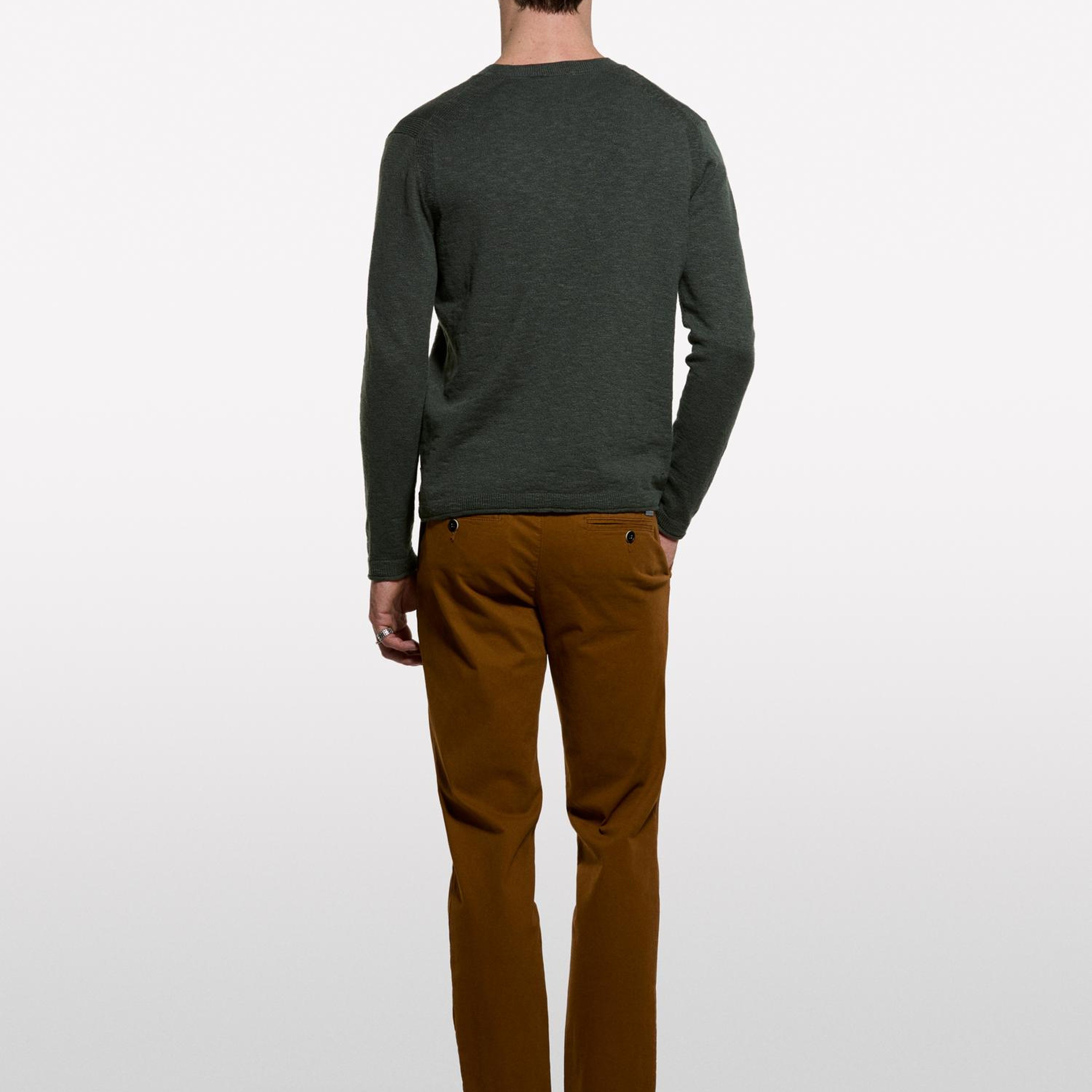Erkek Taba Slim Fit Vintage Efekt Chino Pantolon
