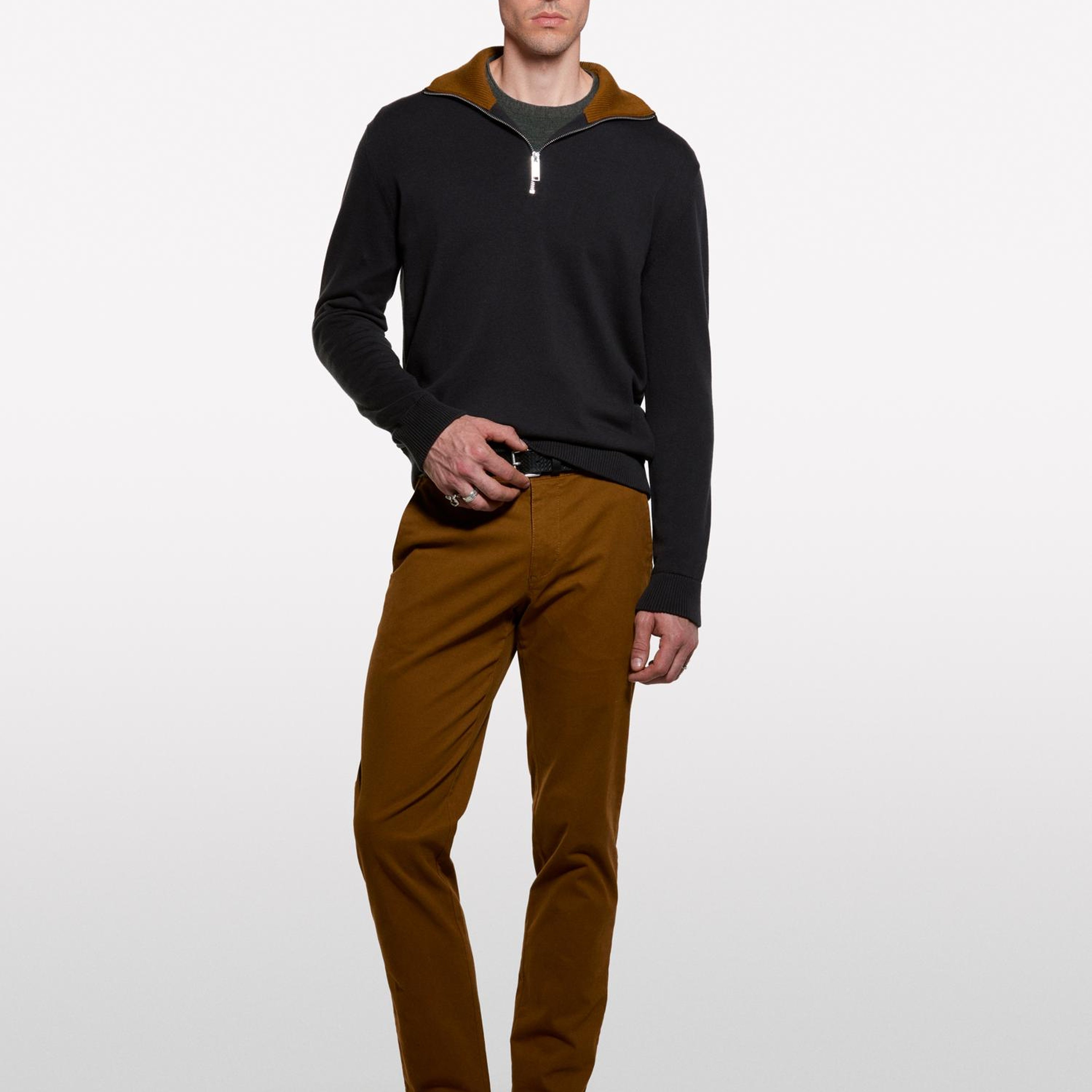 Erkek Taba Slim Fit Vintage Efekt Chino Pantolon