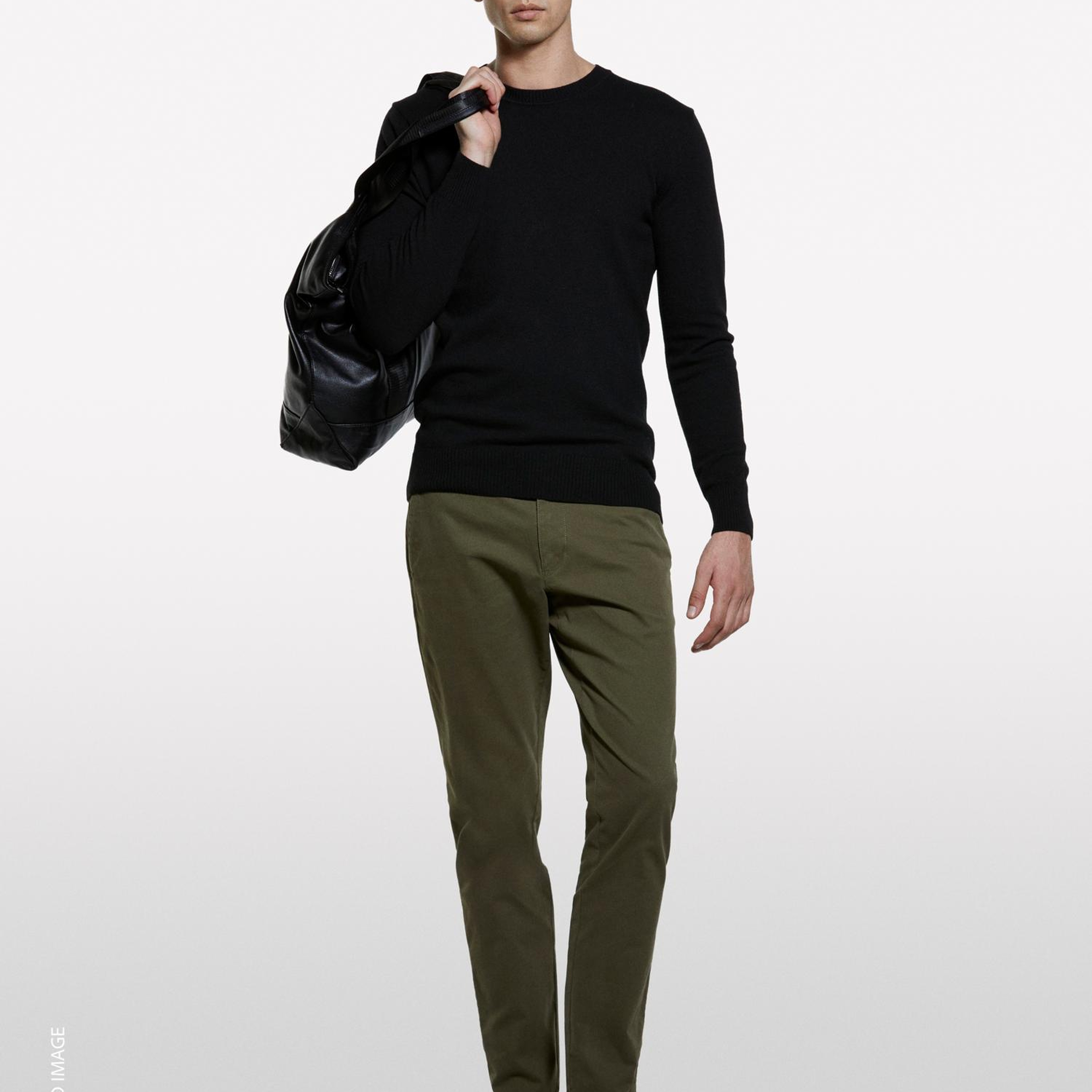 Erkek Haki Yeşili Slim Fit Vintage Efekt Chino Pantolon