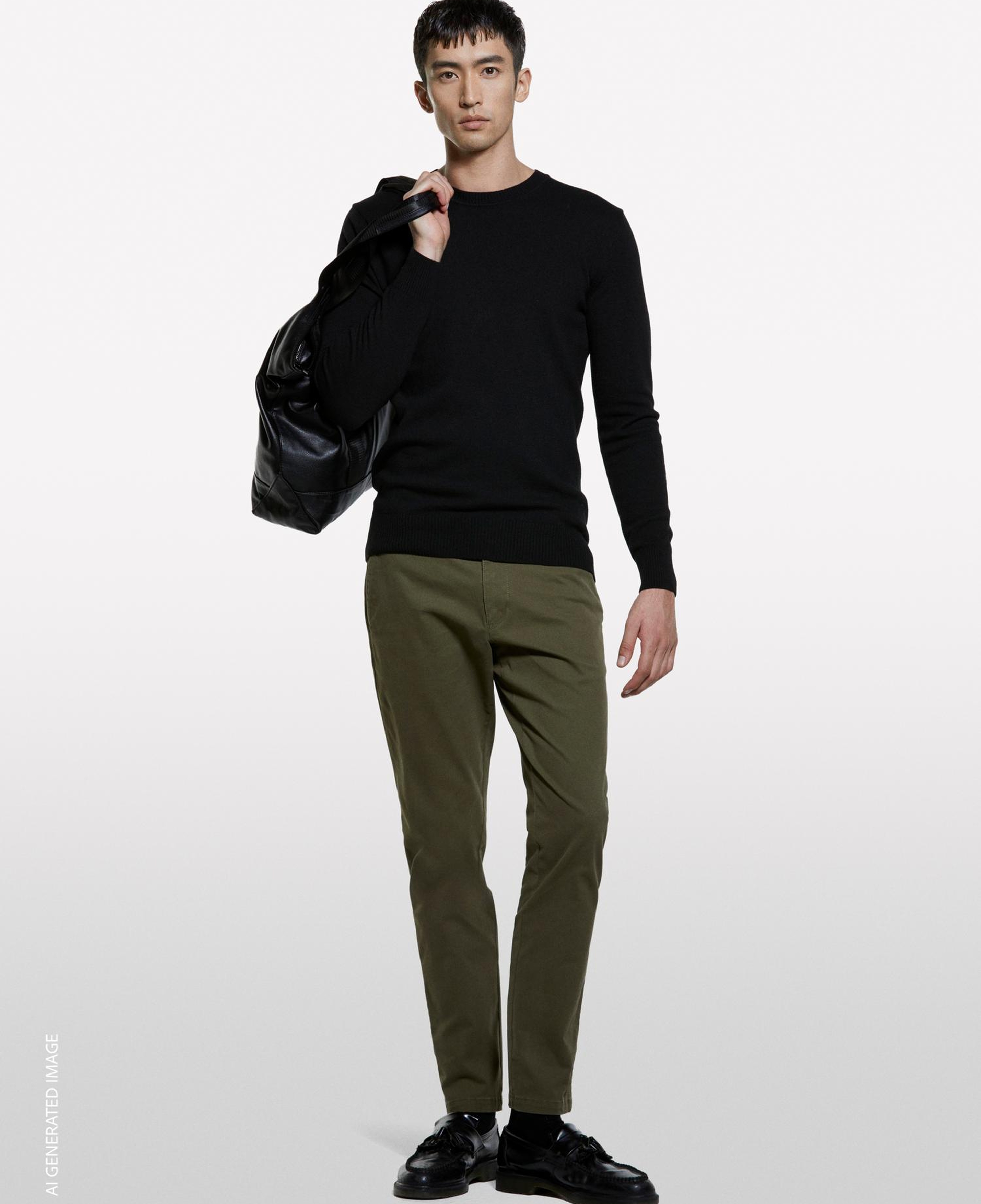 Erkek Haki Yeşili Slim Fit Vintage Efekt Chino Pantolon