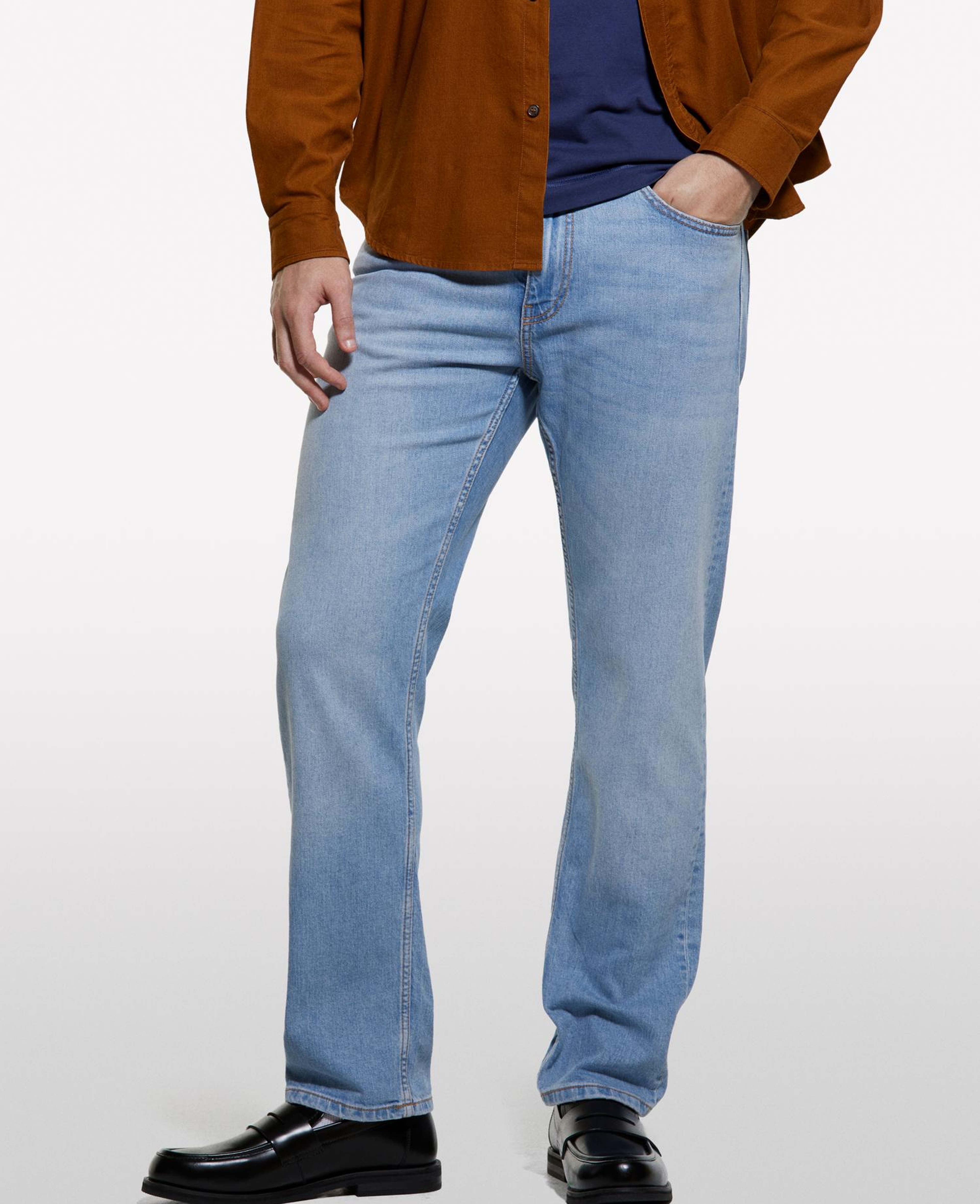 Erkek Açık Mavi Pamuk Karışımlı Regular Fit Denim Pantolon