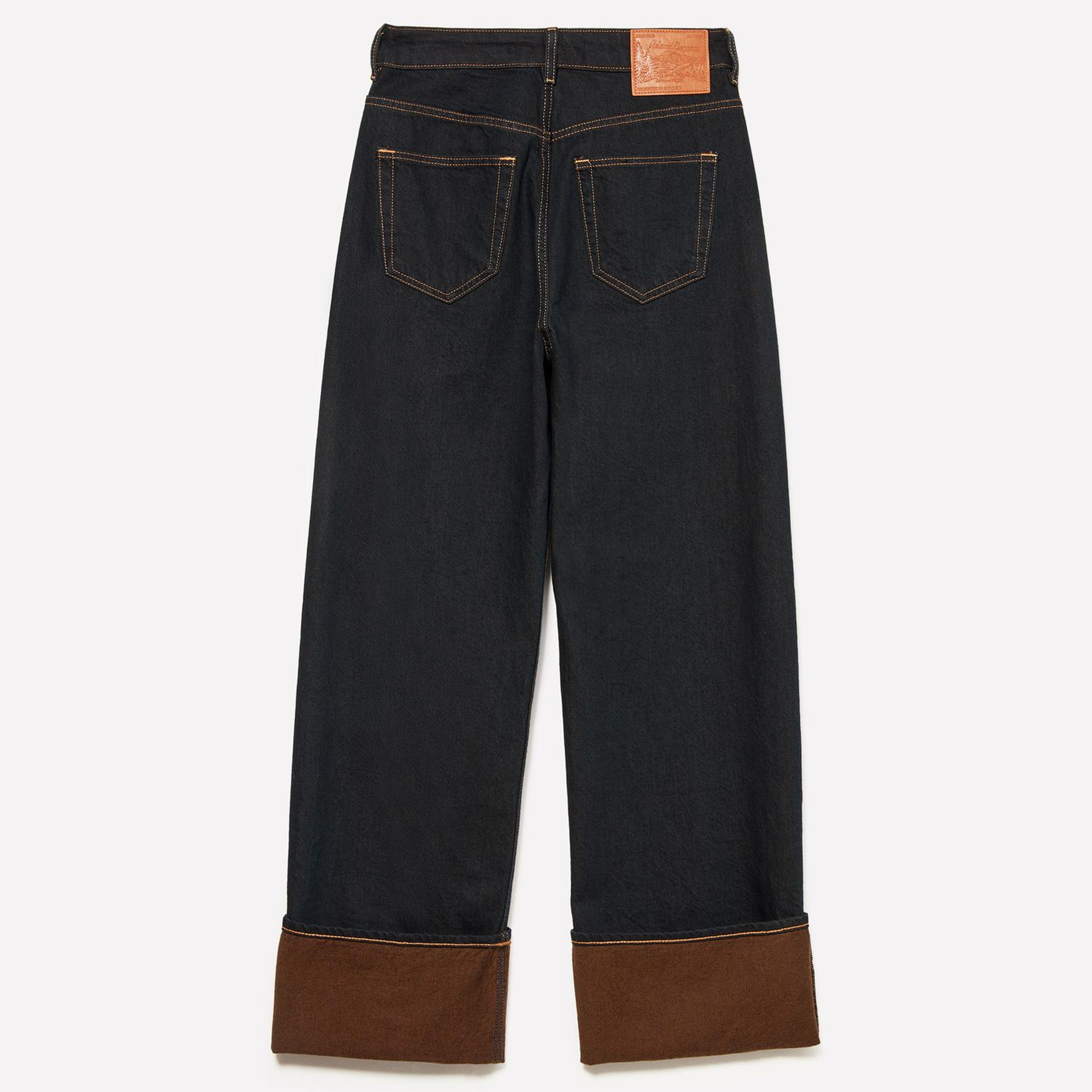 Kadın Lacivert %100 Pamuk Paçası Katlamalı Denim Pantolon