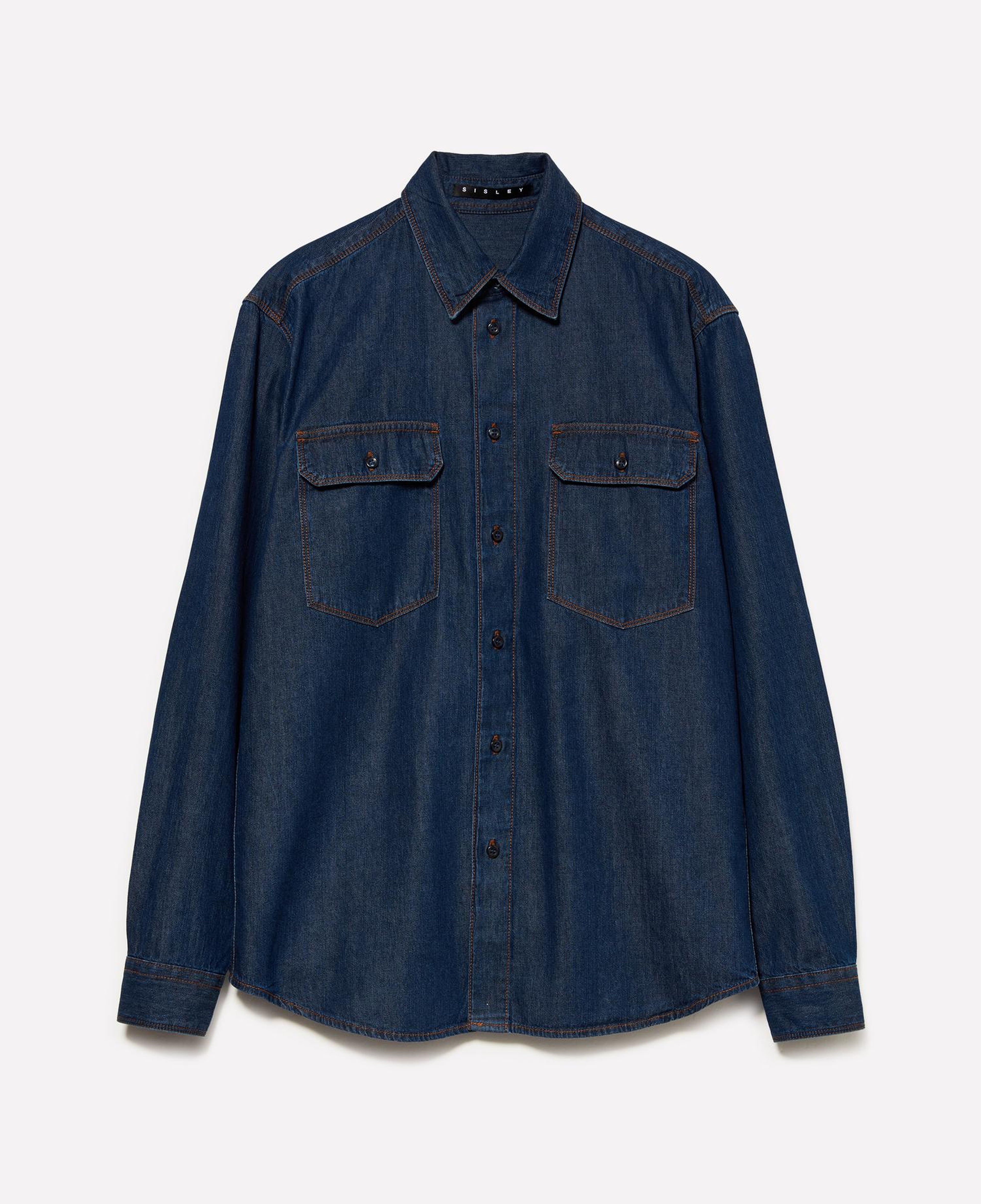 Erkek Koyu Mavi %100 Pamuk Çıtçıtlı Regular Fit Denim Gömlek