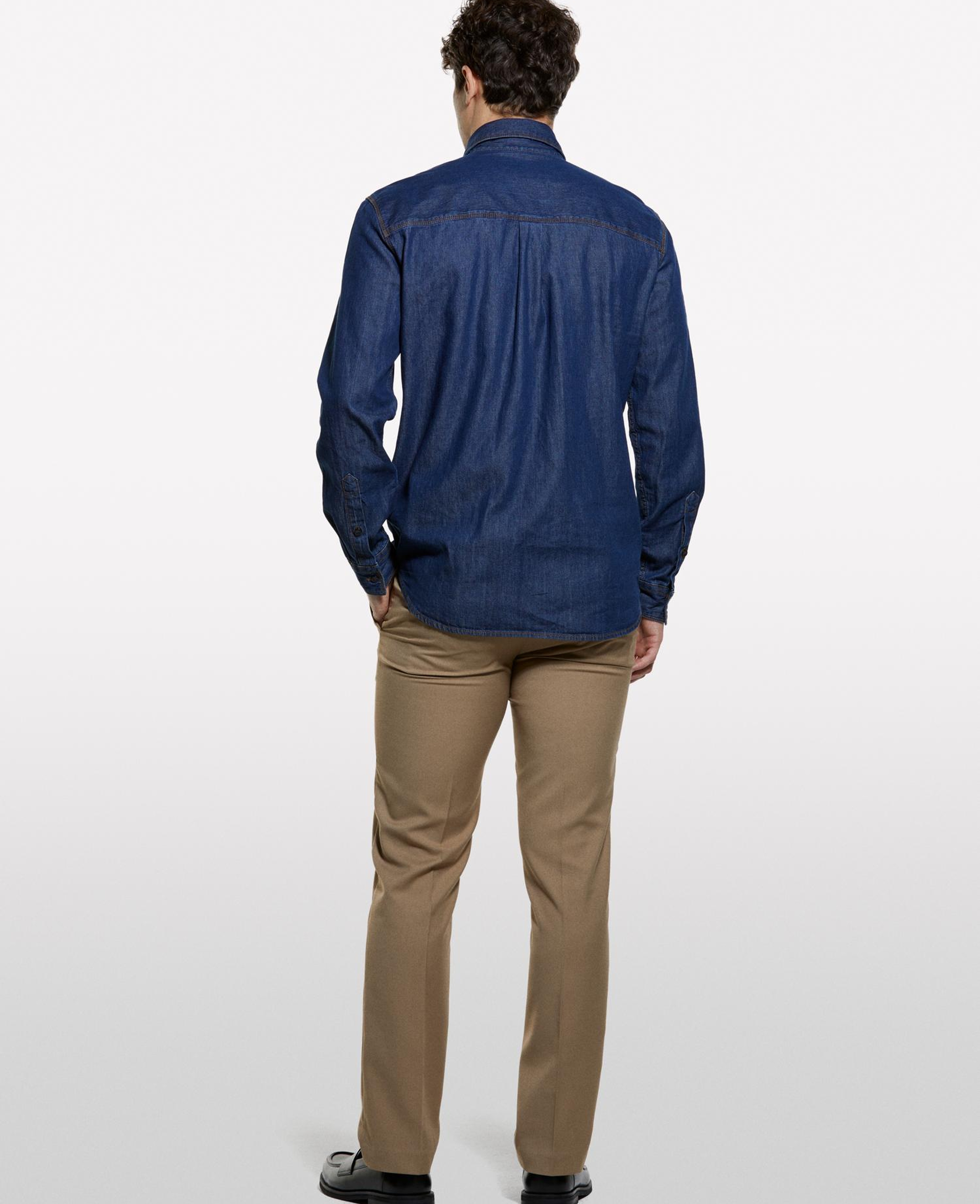 Erkek Koyu Mavi %100 Pamuk Çıtçıtlı Regular Fit Denim Gömlek