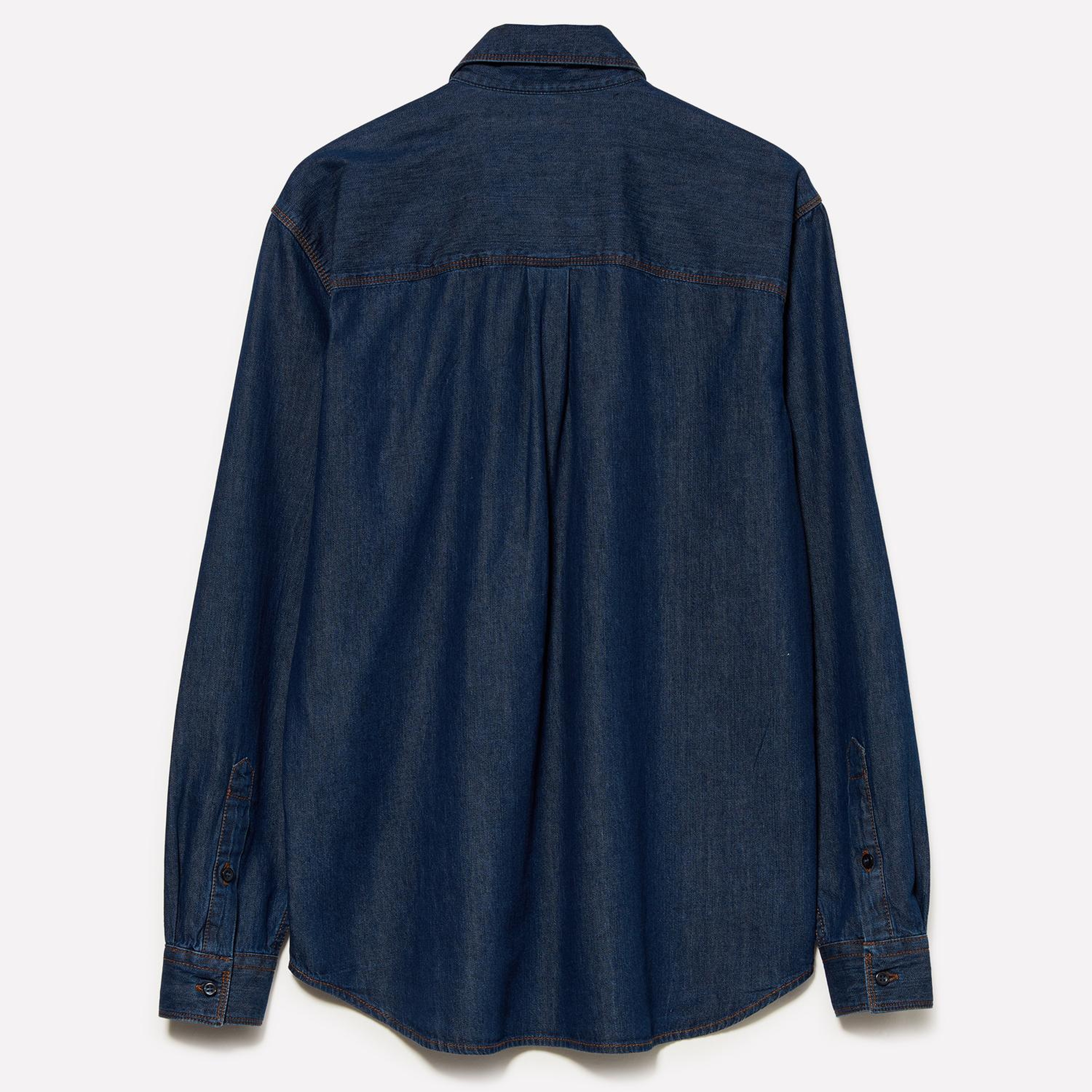 Erkek Koyu Mavi %100 Pamuk Çıtçıtlı Regular Fit Denim Gömlek