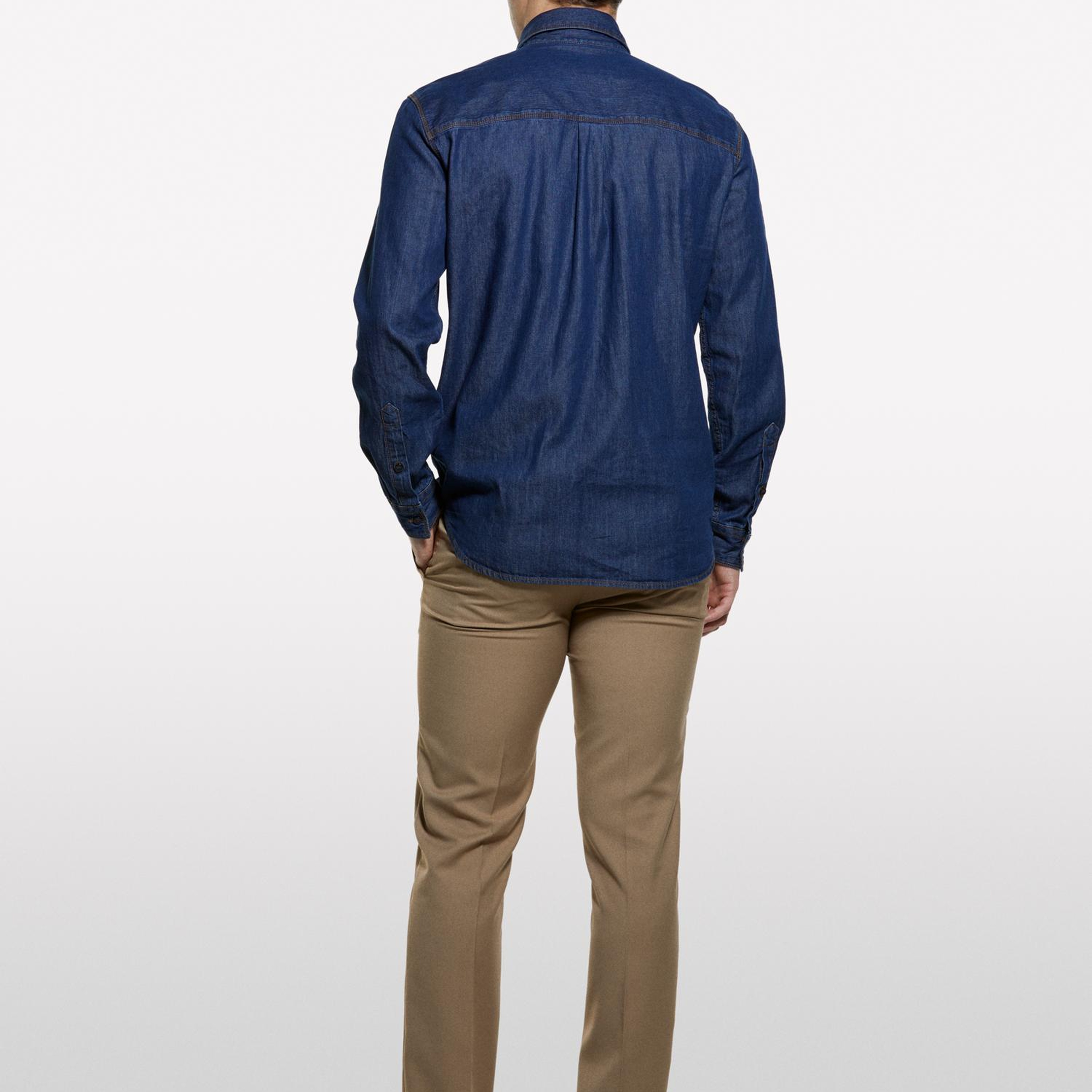 Erkek Koyu Mavi %100 Pamuk Çıtçıtlı Regular Fit Denim Gömlek