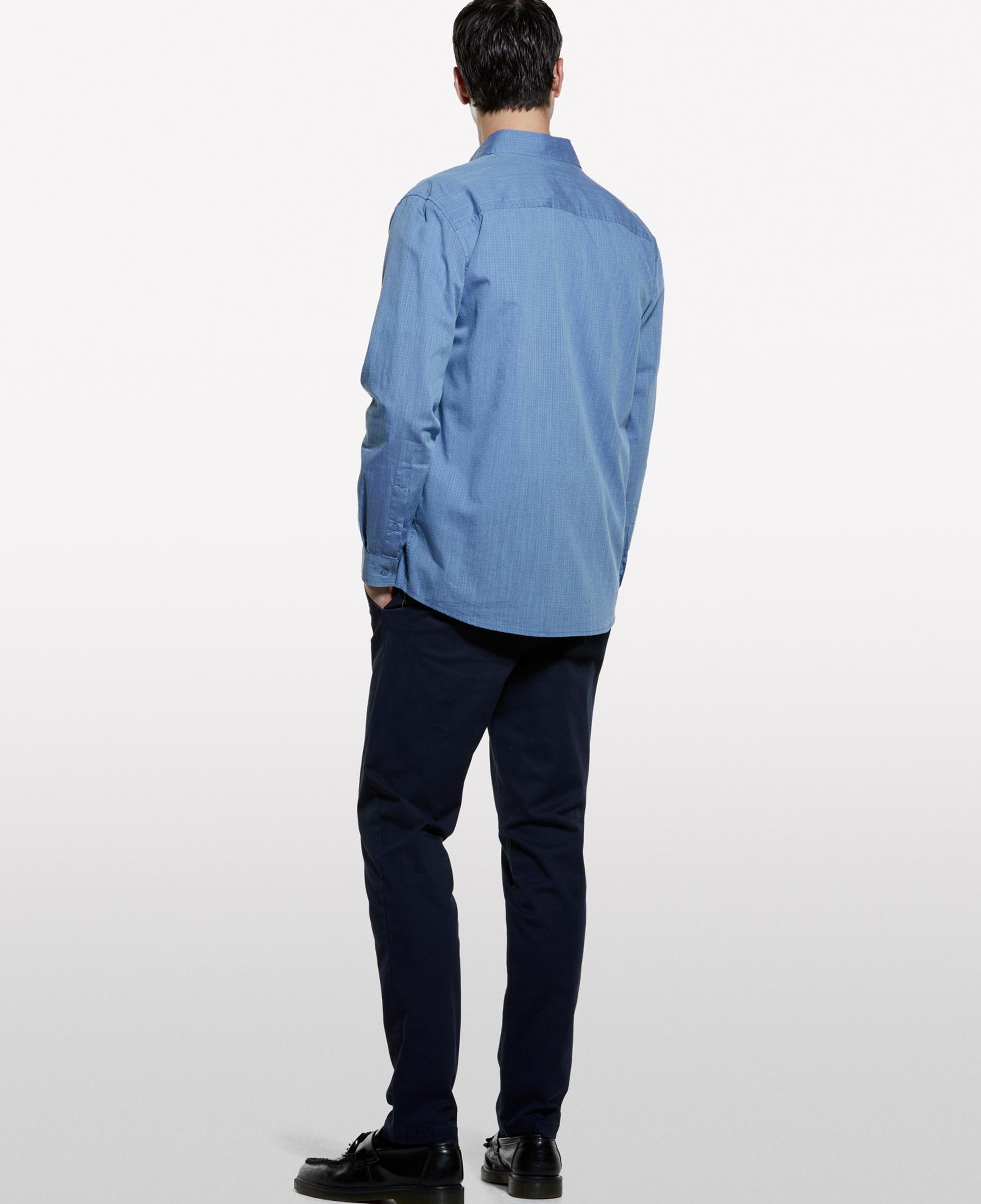 Erkek Denim Mavi %100 Pamuk Klasik Gömlek