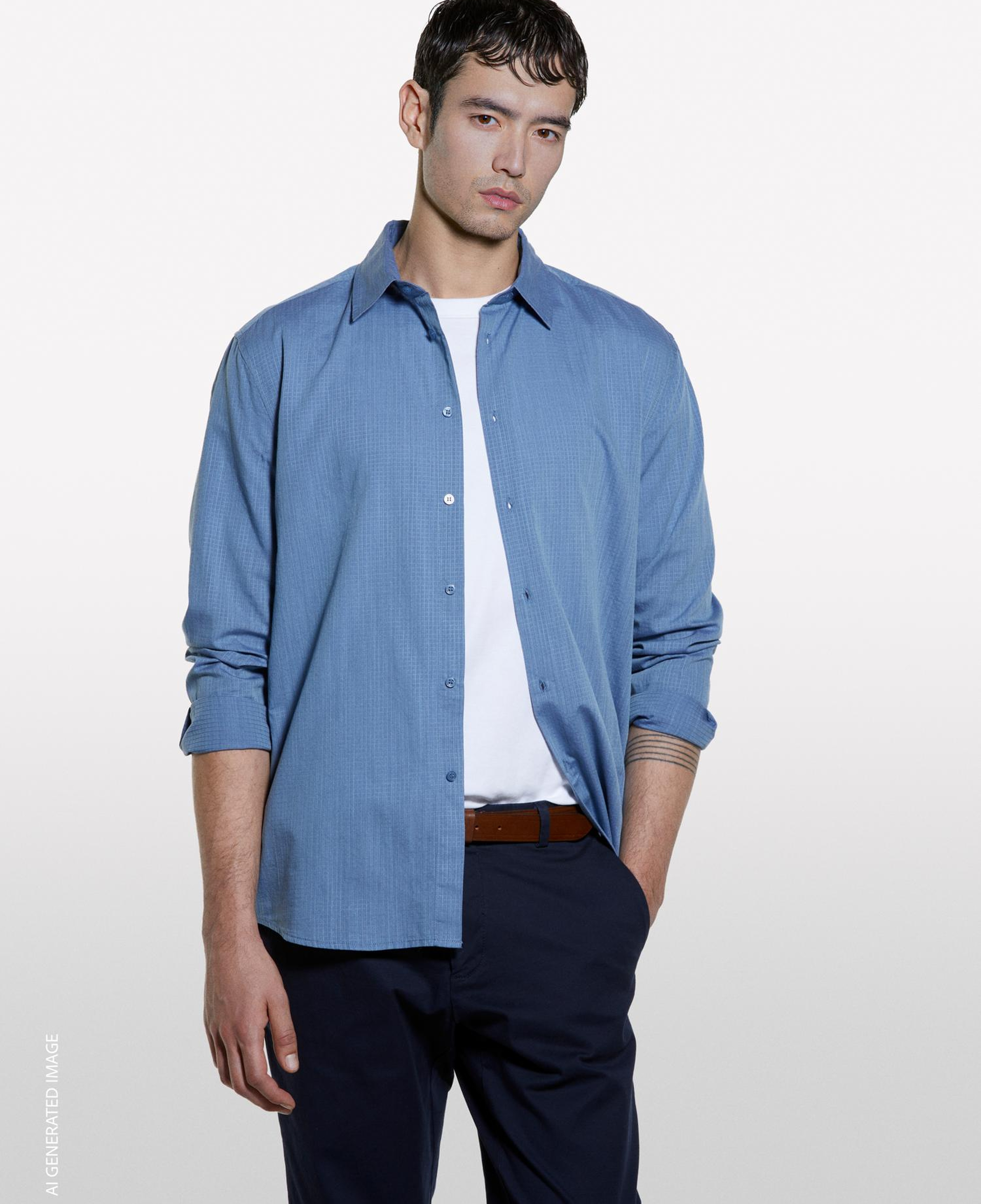 Erkek Denim Mavi %100 Pamuk Klasik Gömlek