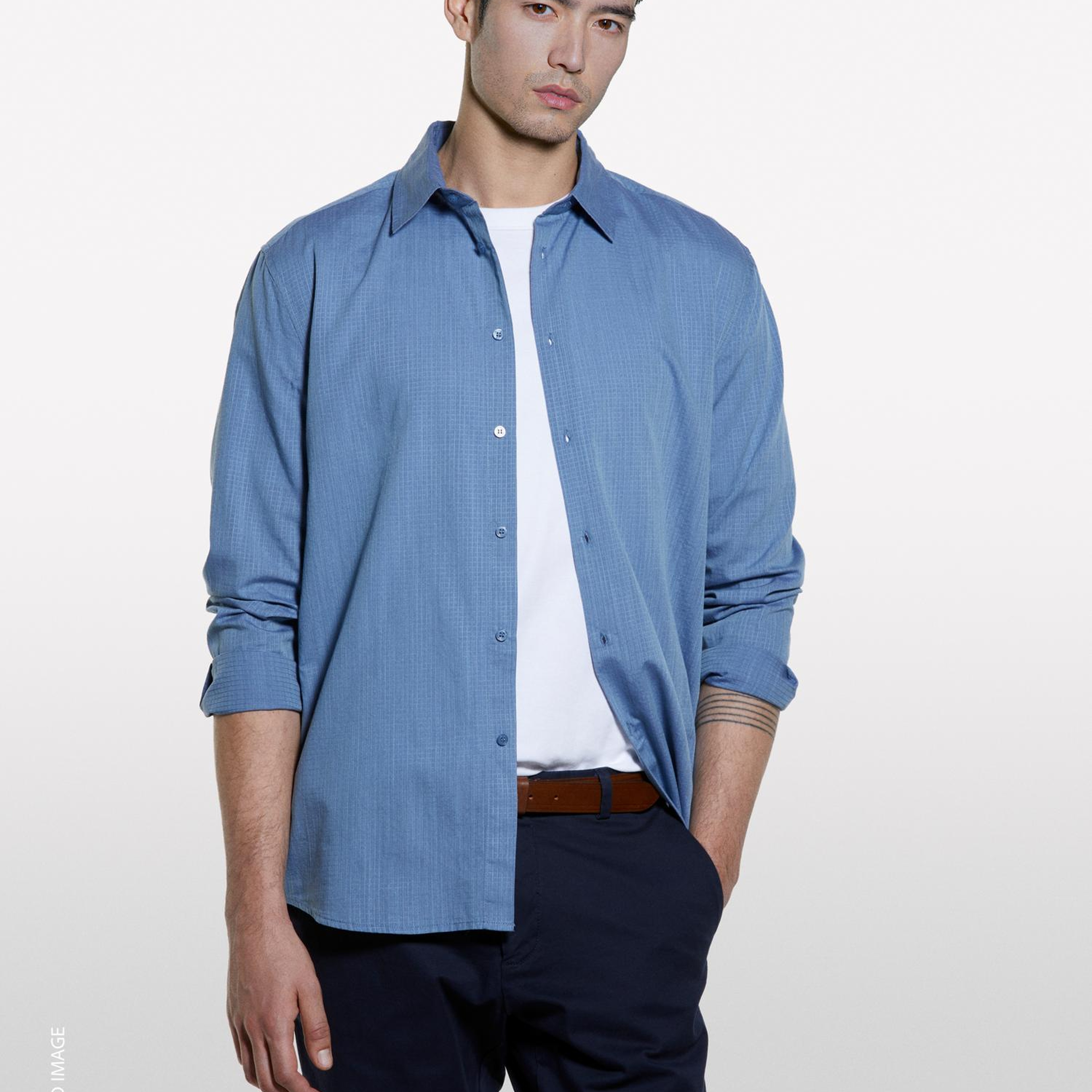Erkek Denim Mavi %100 Pamuk Klasik Gömlek
