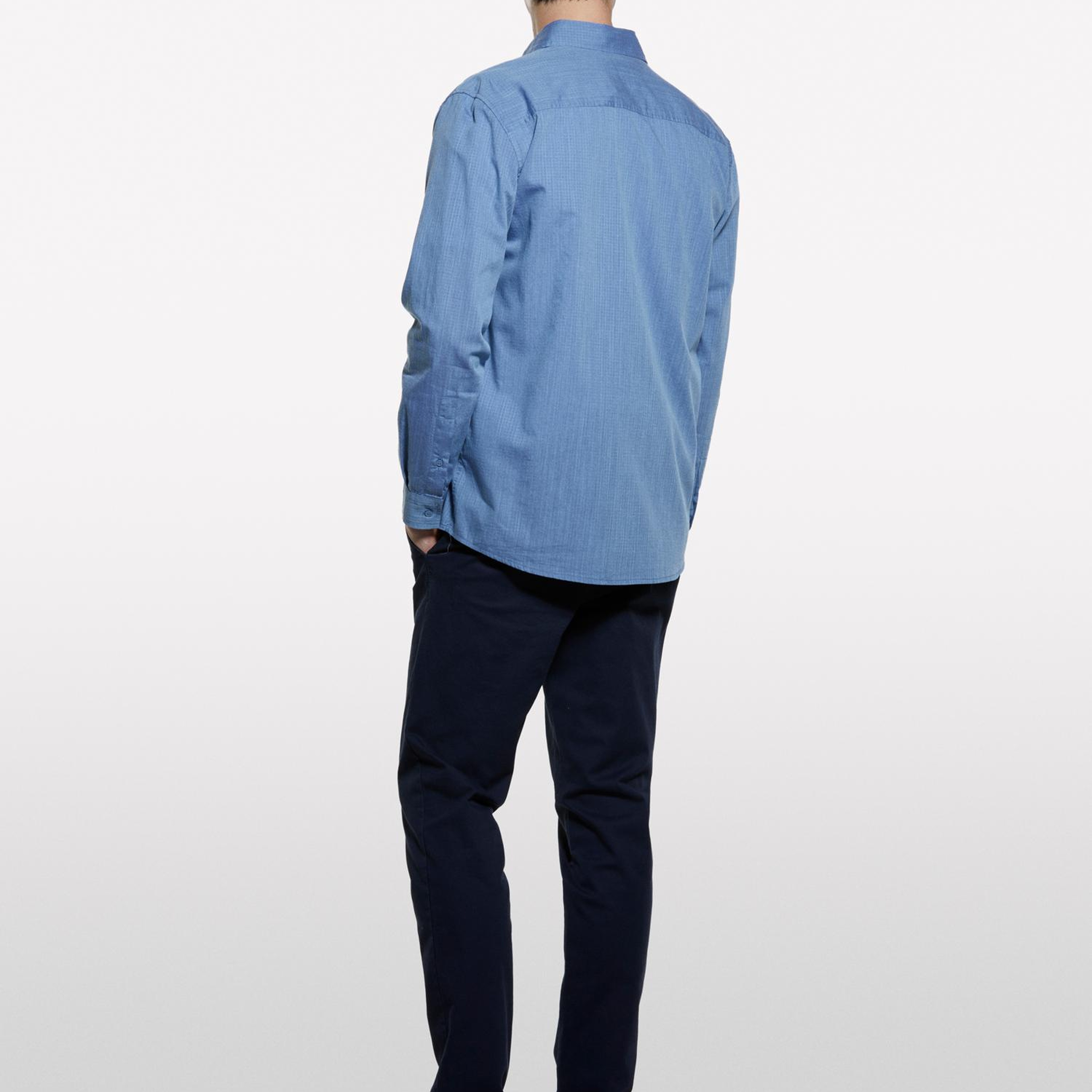 Erkek Denim Mavi %100 Pamuk Klasik Gömlek