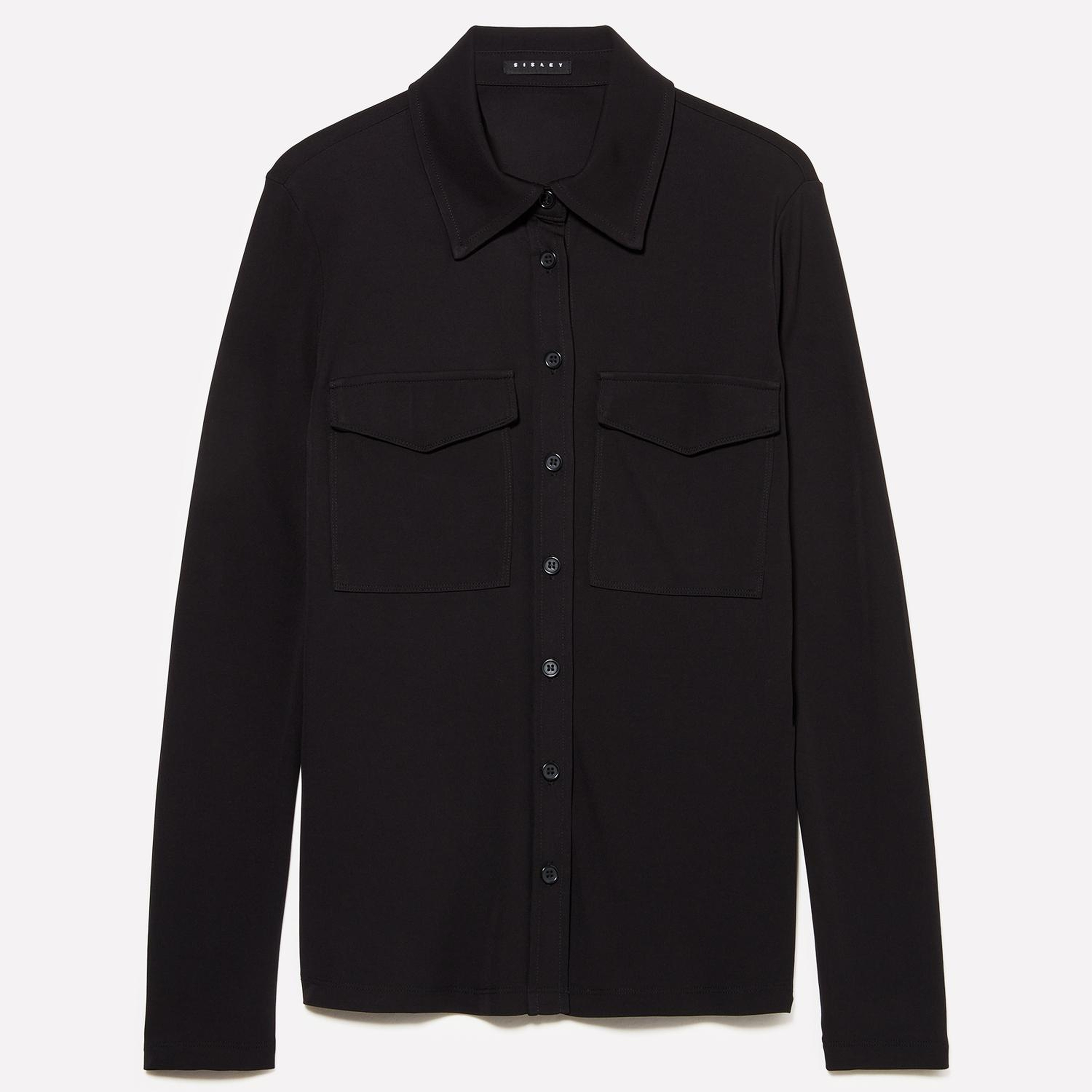 Kadın Siyah %100 Viskoz Önü Cepli Slim Fit Gömlek