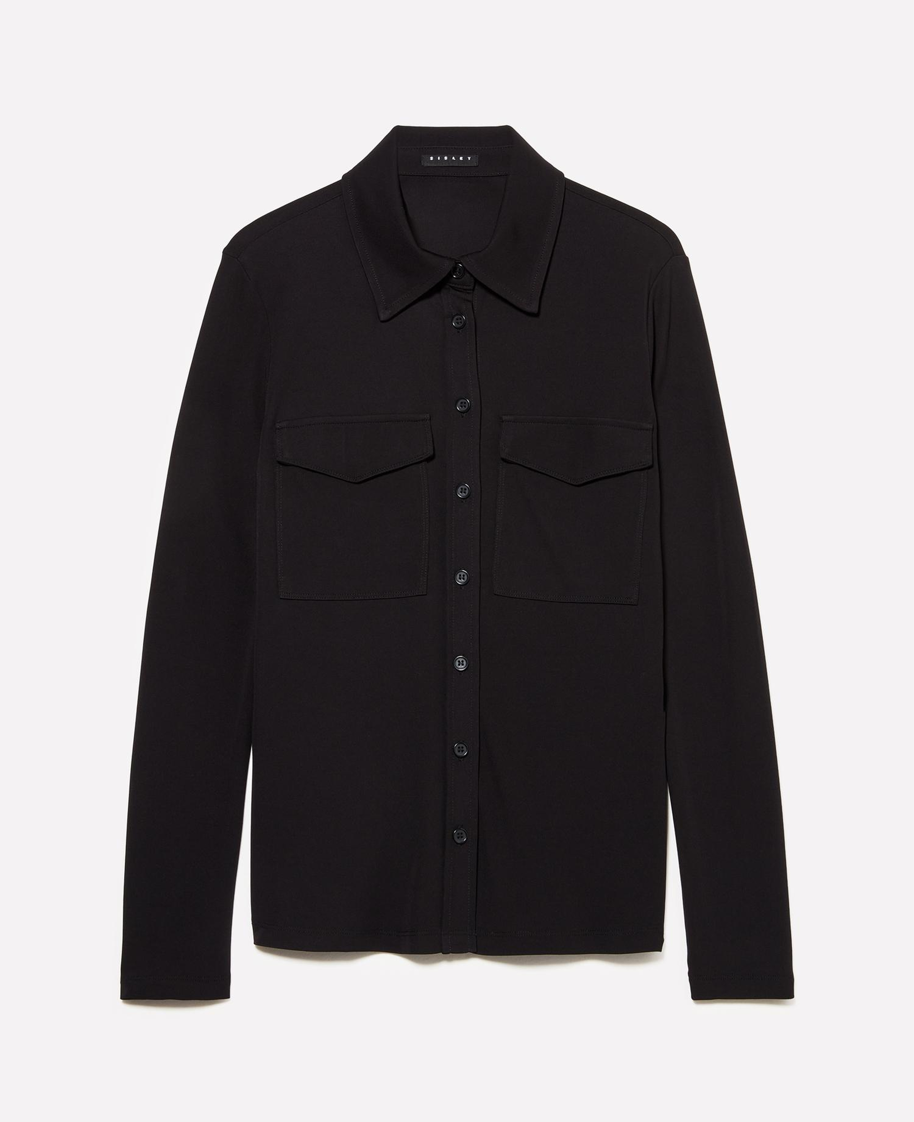 Kadın Siyah %100 Viskoz Önü Cepli Slim Fit Gömlek