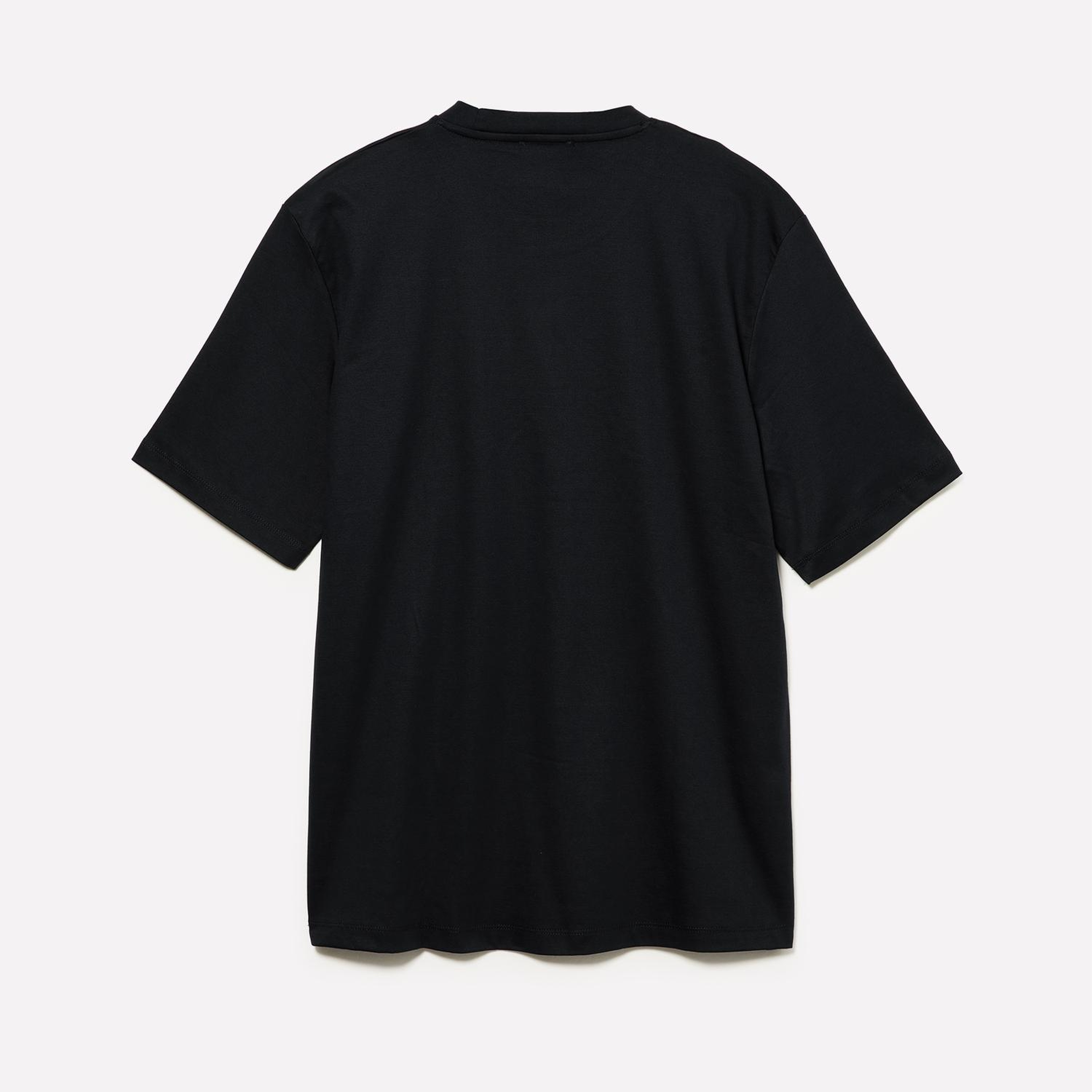 Erkek Siyah %100 Pamuk Göğüs Baskılı Bisiklet Yaka T-Shirt