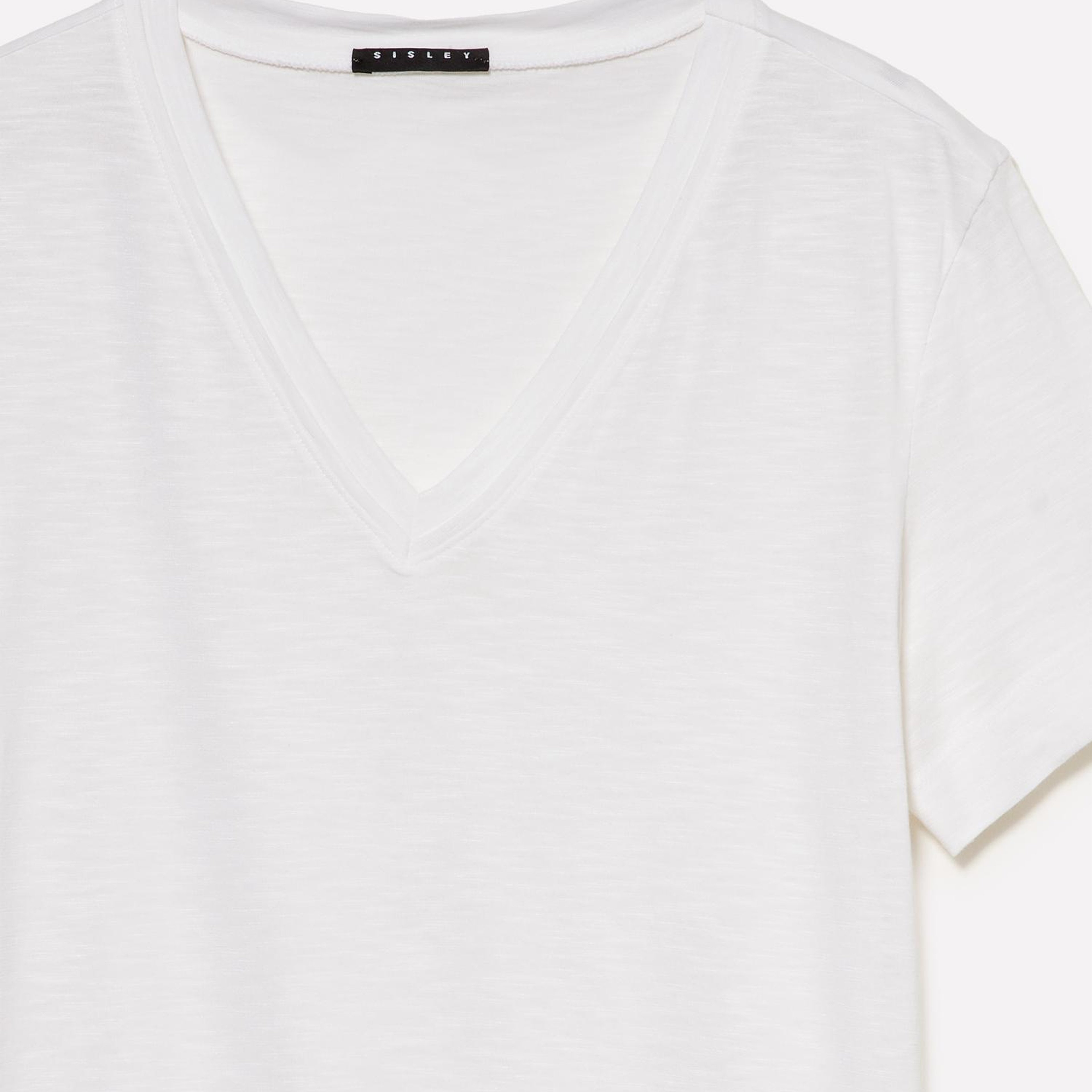 Kadın Beyaz Pamuk ve Modal Karışımlı V Yaka T-Shirt