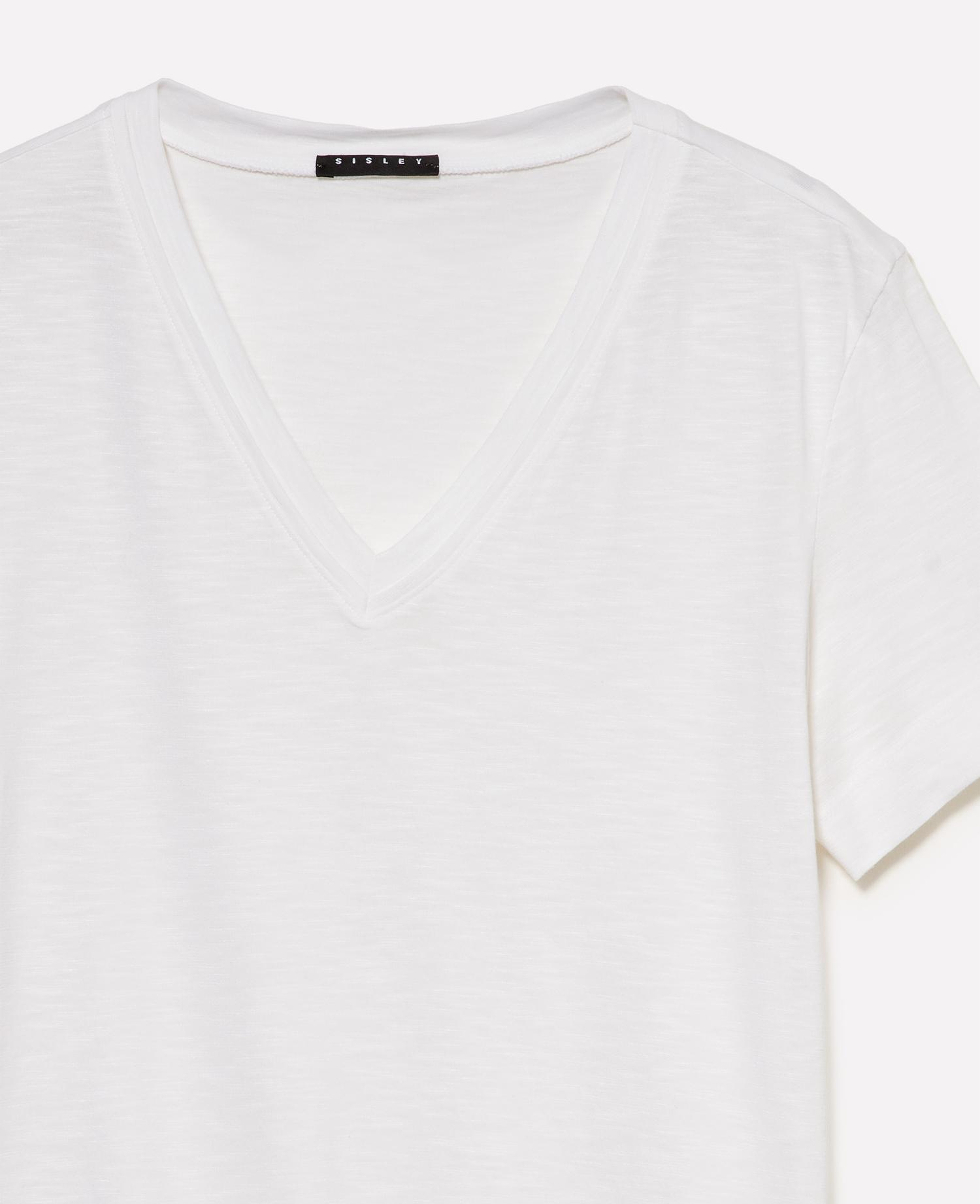 Kadın Beyaz Pamuk ve Modal Karışımlı V Yaka T-Shirt