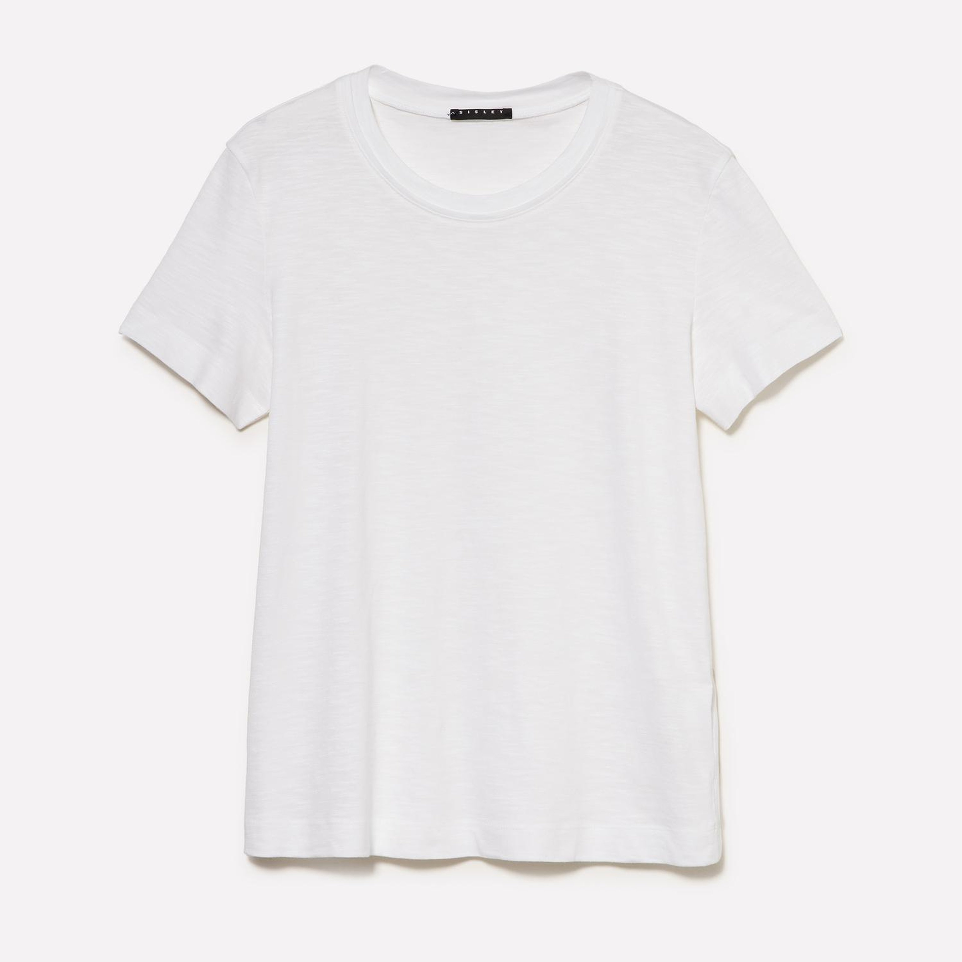 Kadın Beyaz Pamuk ve Modal Karışımlı Bisiklet Yaka T-Shirt
