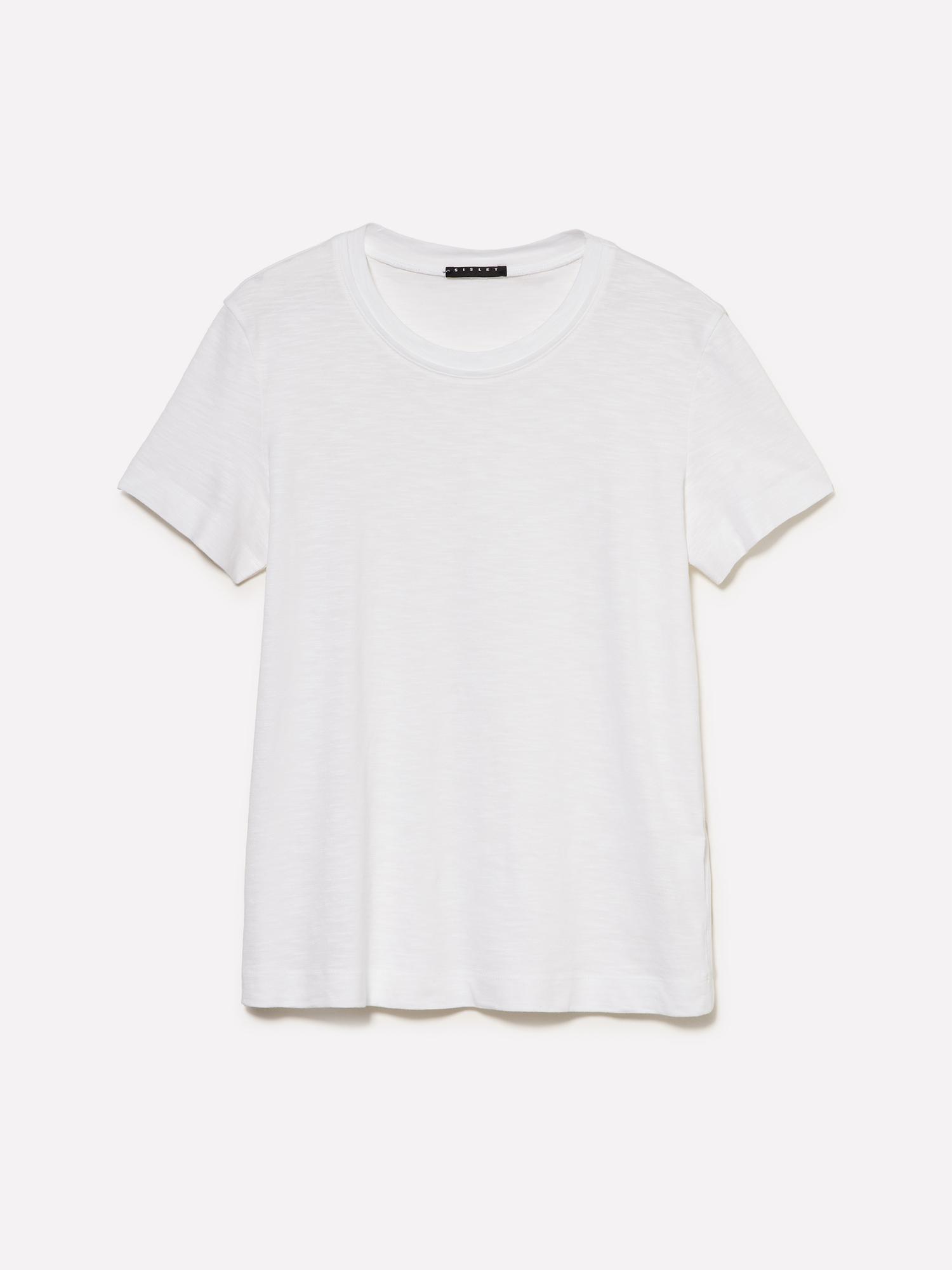 Kadın Beyaz Pamuk ve Modal Karışımlı Bisiklet Yaka T-Shirt