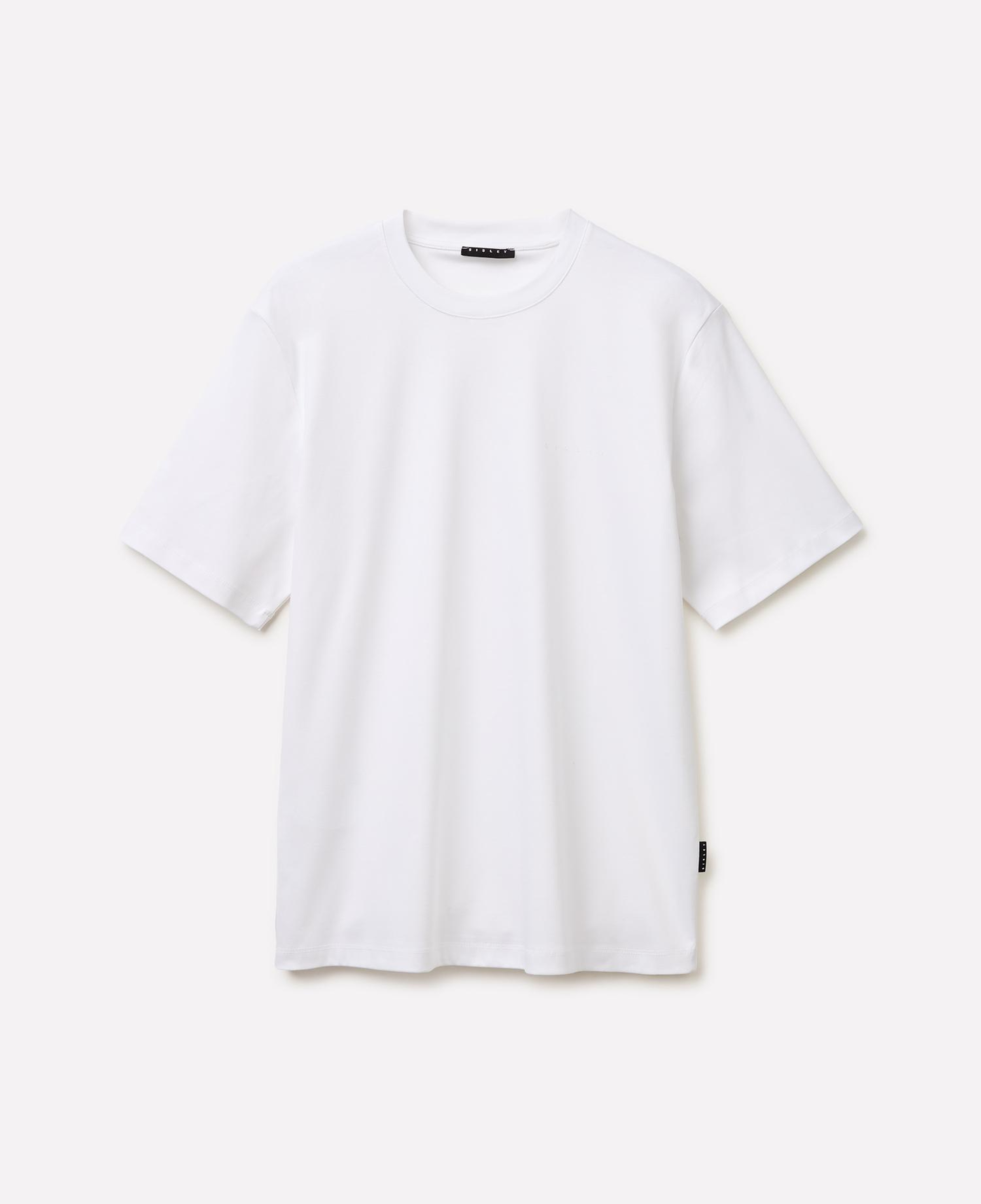 Erkek Beyaz %100 Pamuk Göğüs Baskılı Bisiklet Yaka T-Shirt