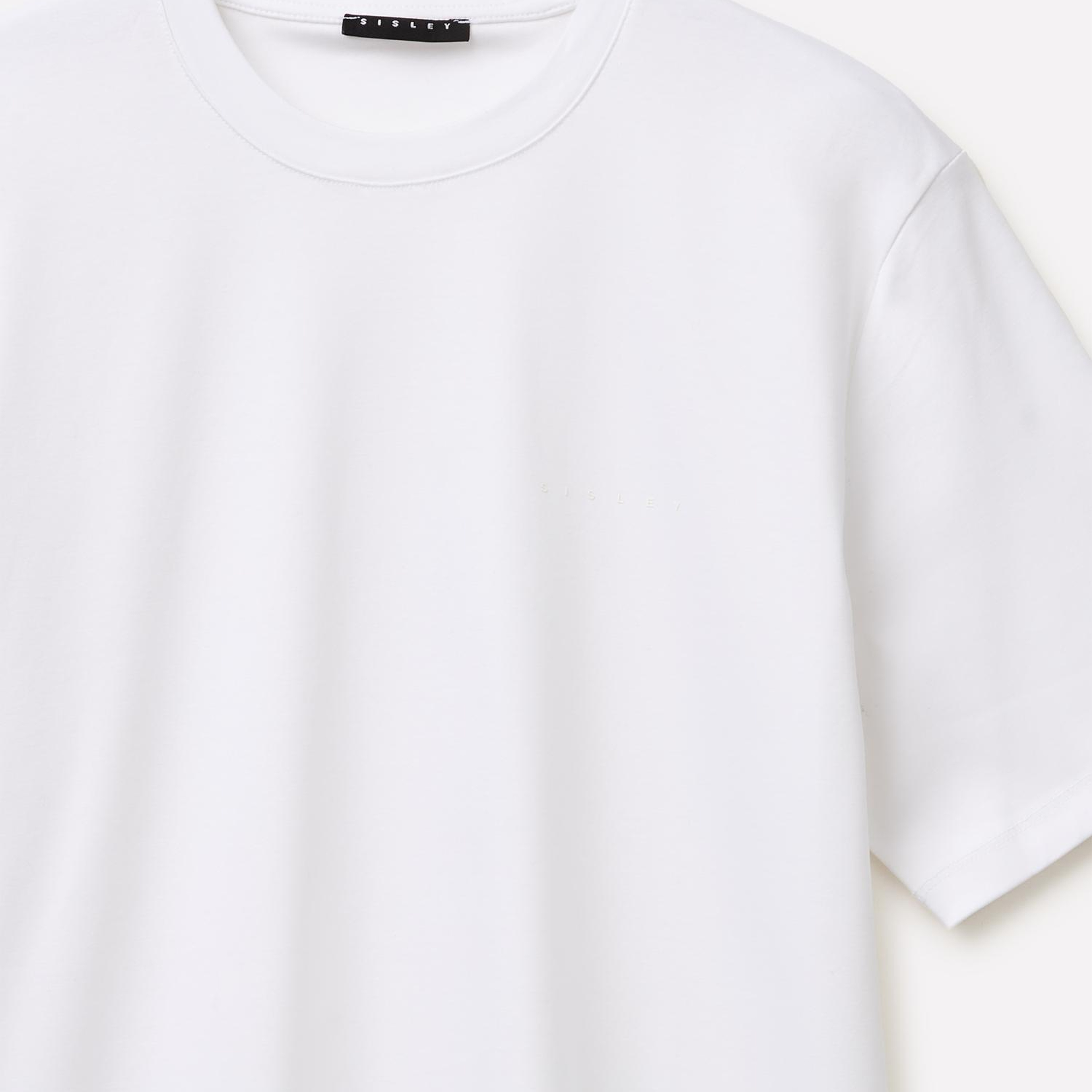 Erkek Beyaz %100 Pamuk Göğüs Baskılı Bisiklet Yaka T-Shirt