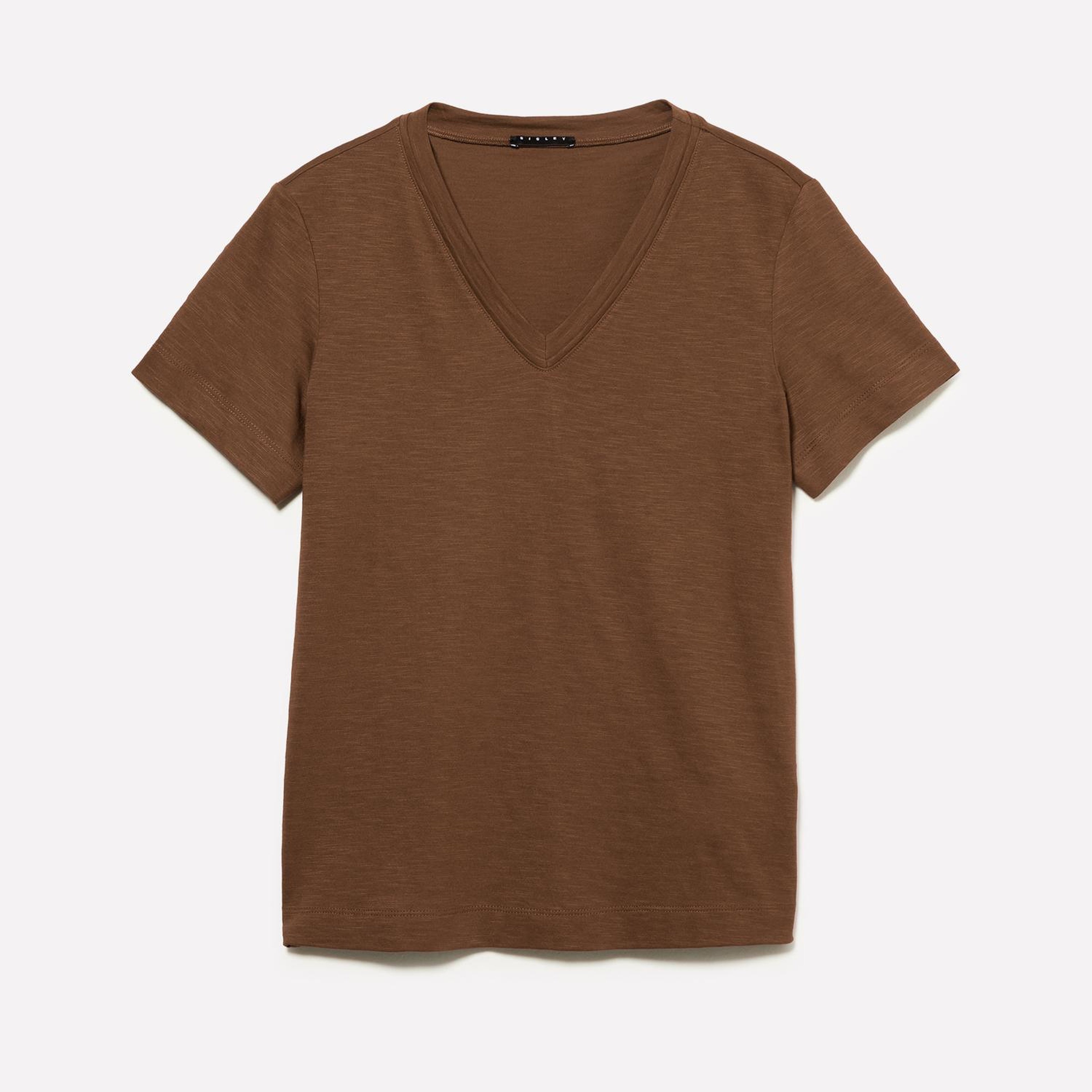 Kadın Kahverengi Pamuk ve Modal Karışımlı V Yaka T-Shirt