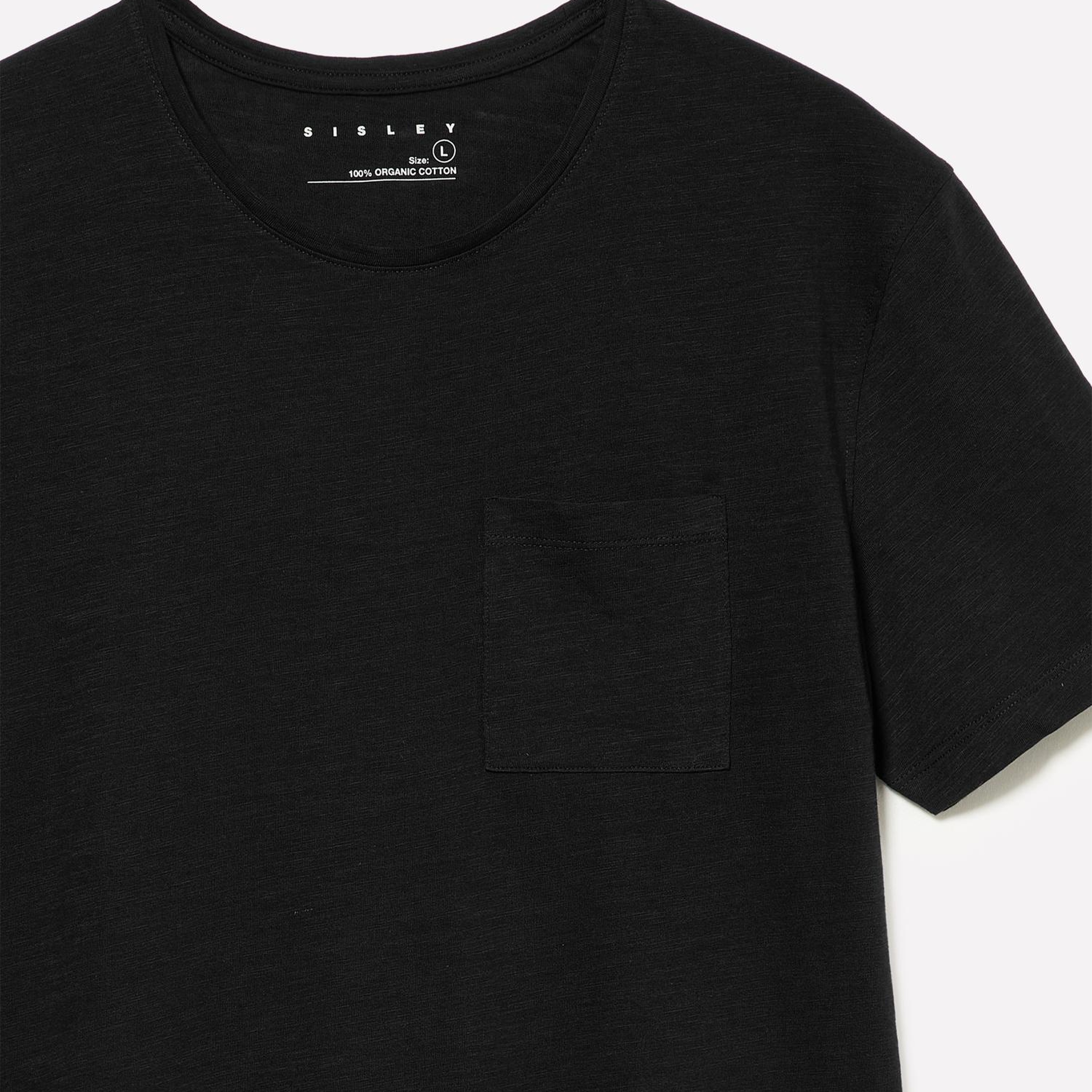 Erkek Siyah %100 Pamuk Kısa Kollu Cepli Bisiklet Yaka T-Shirt