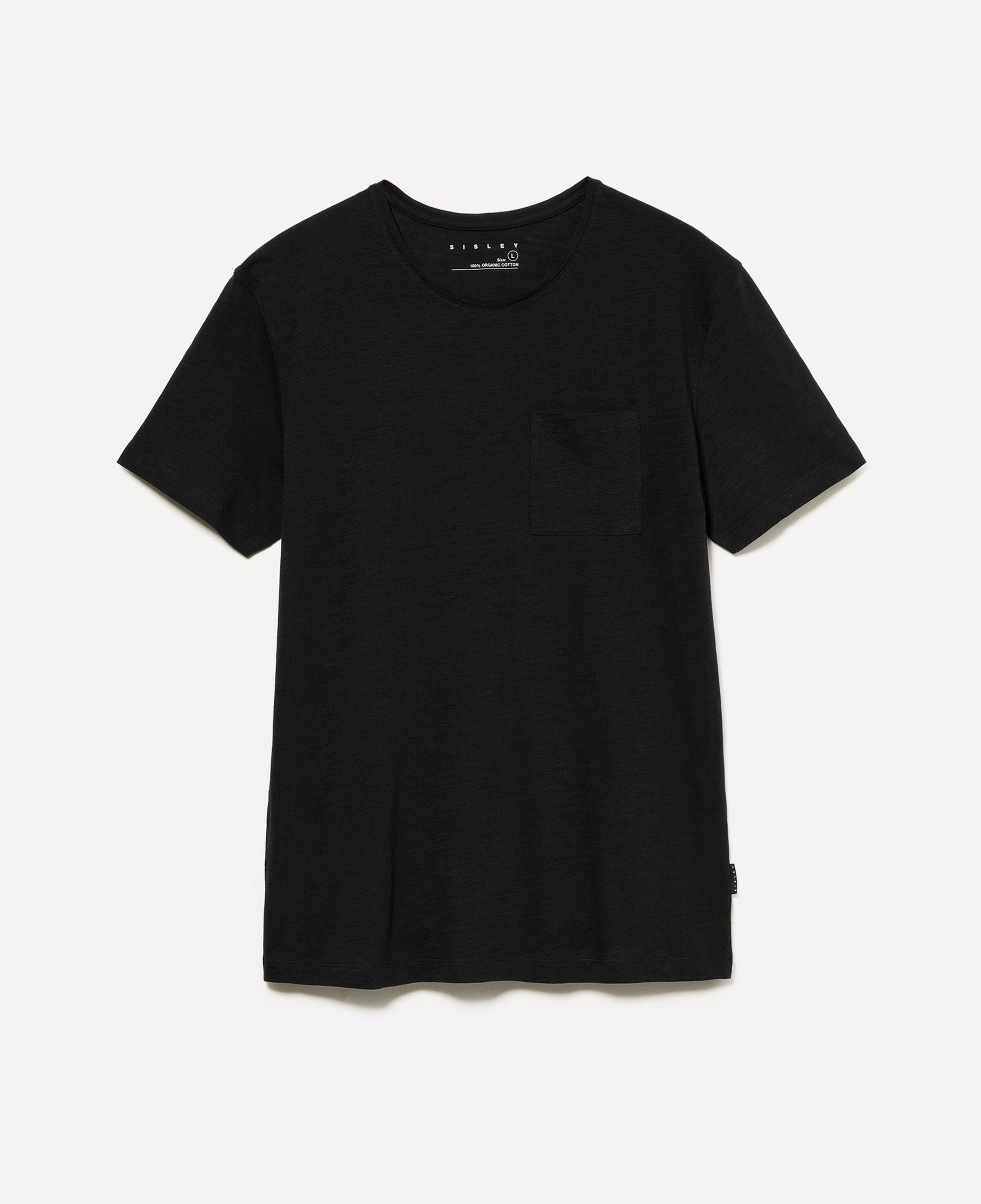 Erkek Siyah %100 Pamuk Kısa Kollu Cepli Bisiklet Yaka T-Shirt