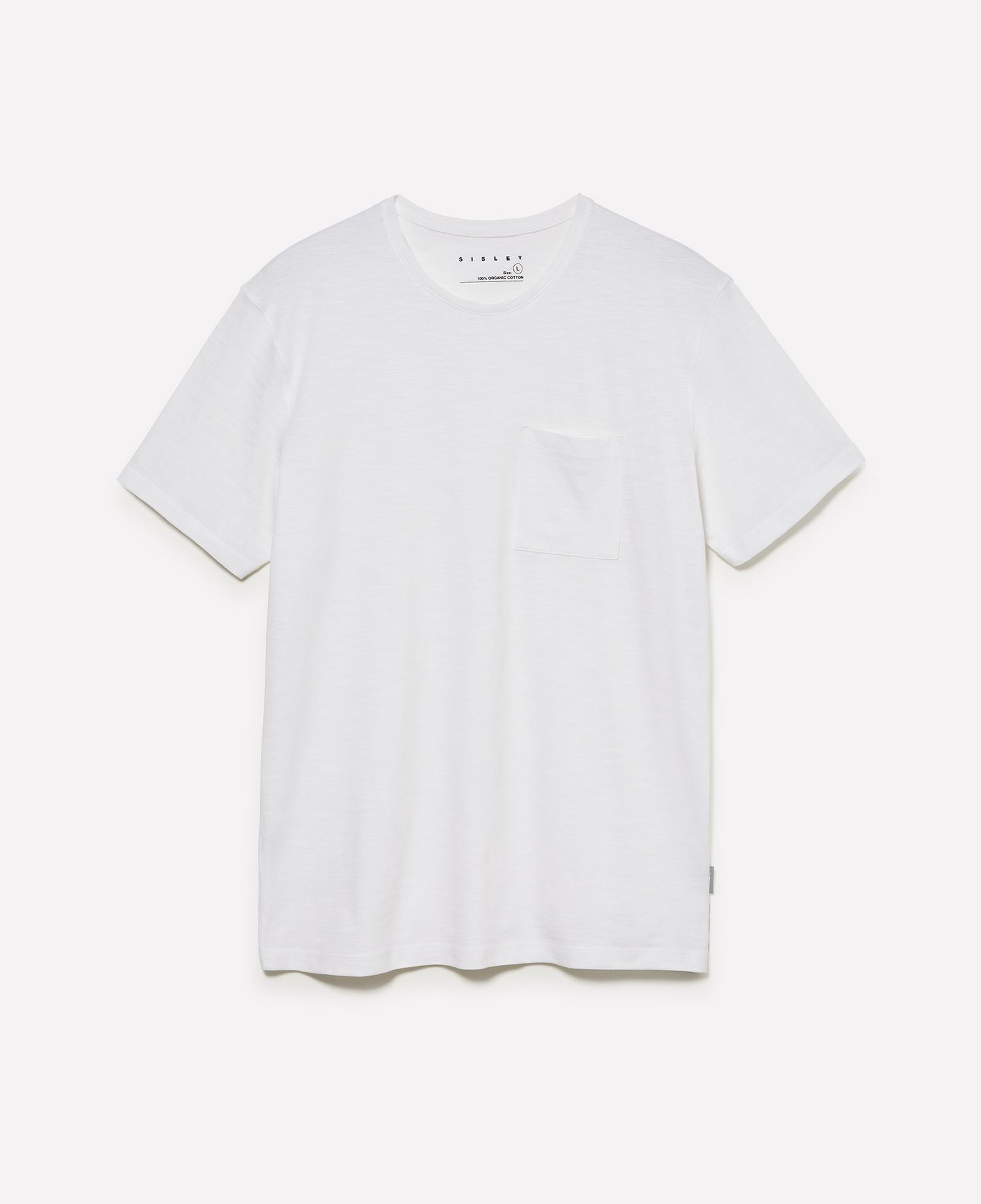 Erkek Beyaz  %100 Pamuk Kısa Kollu Cepli Bisiklet Yaka T-Shirt