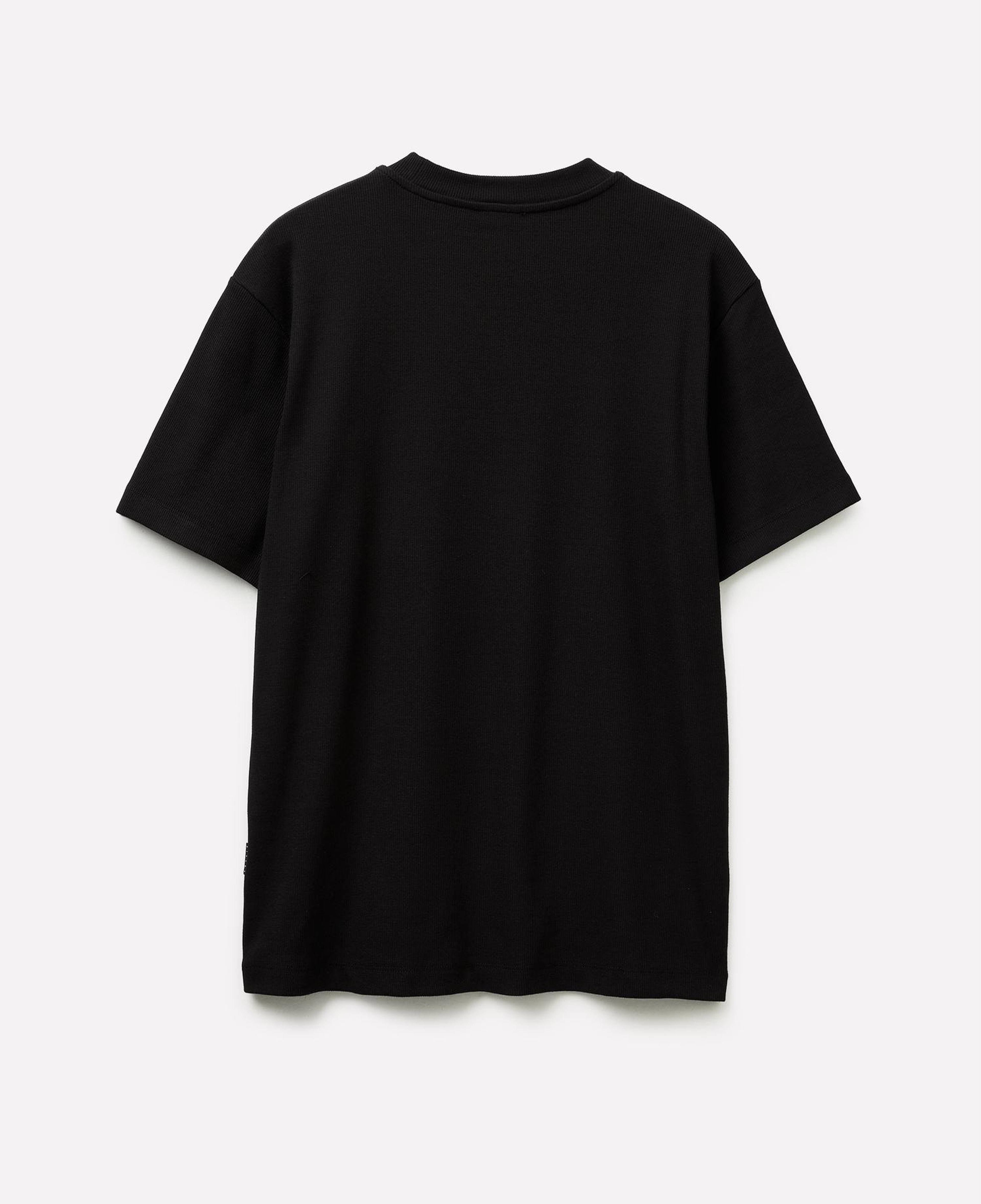 Erkek Siyah Pamuk Karışımlı Fitilli Örgü Bisiklet Yaka T-Shirt