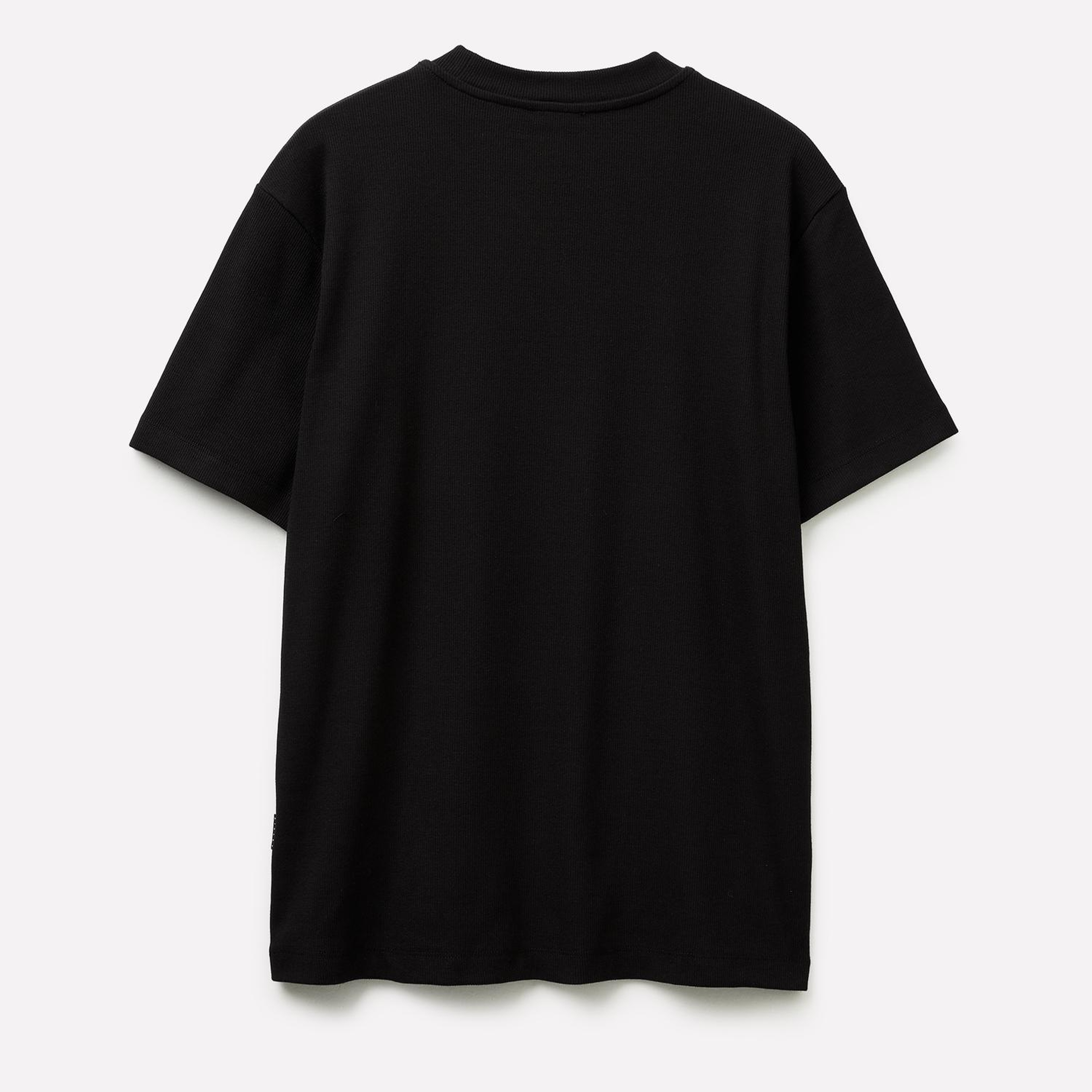 Erkek Siyah Pamuk Karışımlı Fitilli Örgü Bisiklet Yaka T-Shirt