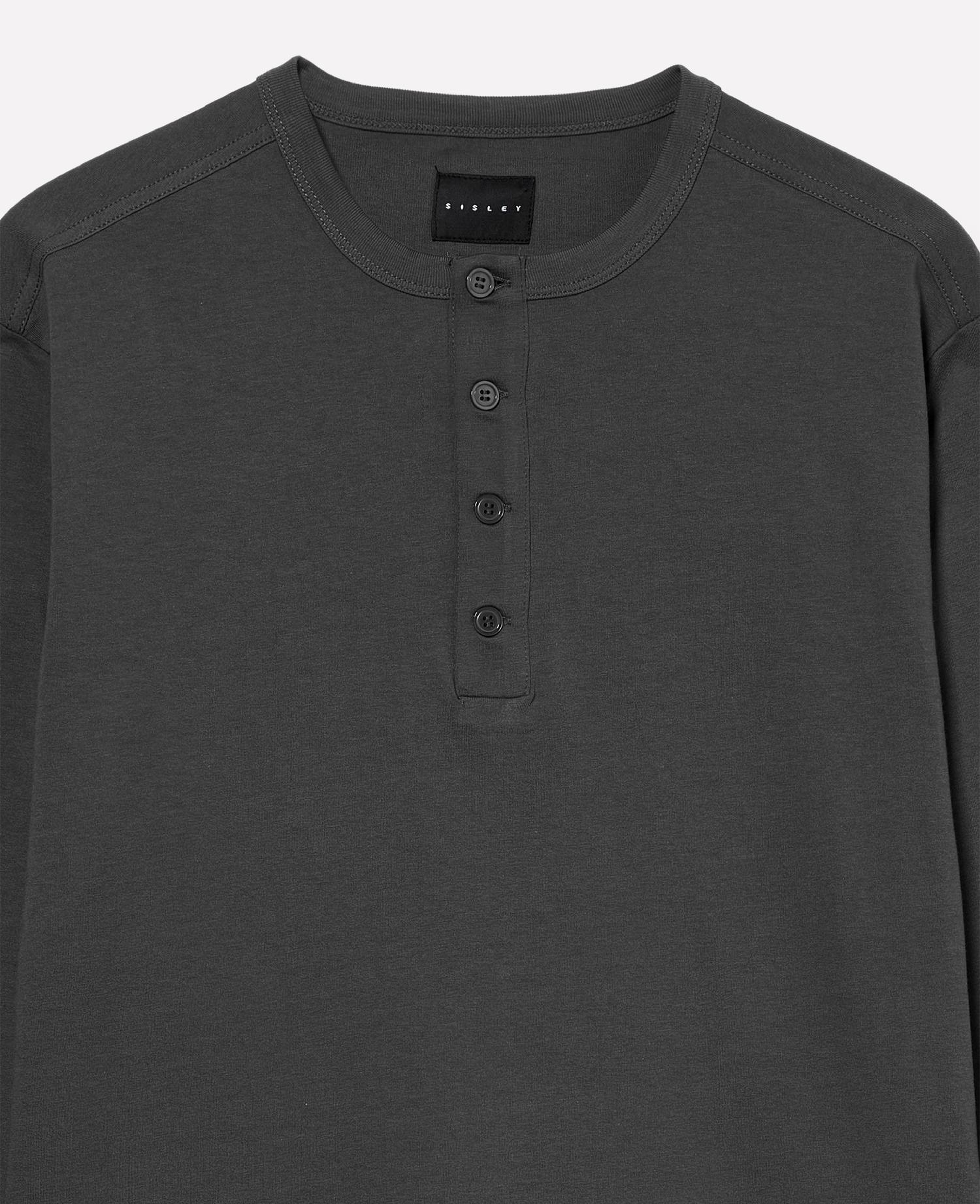 Erkek Siyah %100 Pamuk Regular Fit Henley Yaka Uzun Kollu T-Shirt
