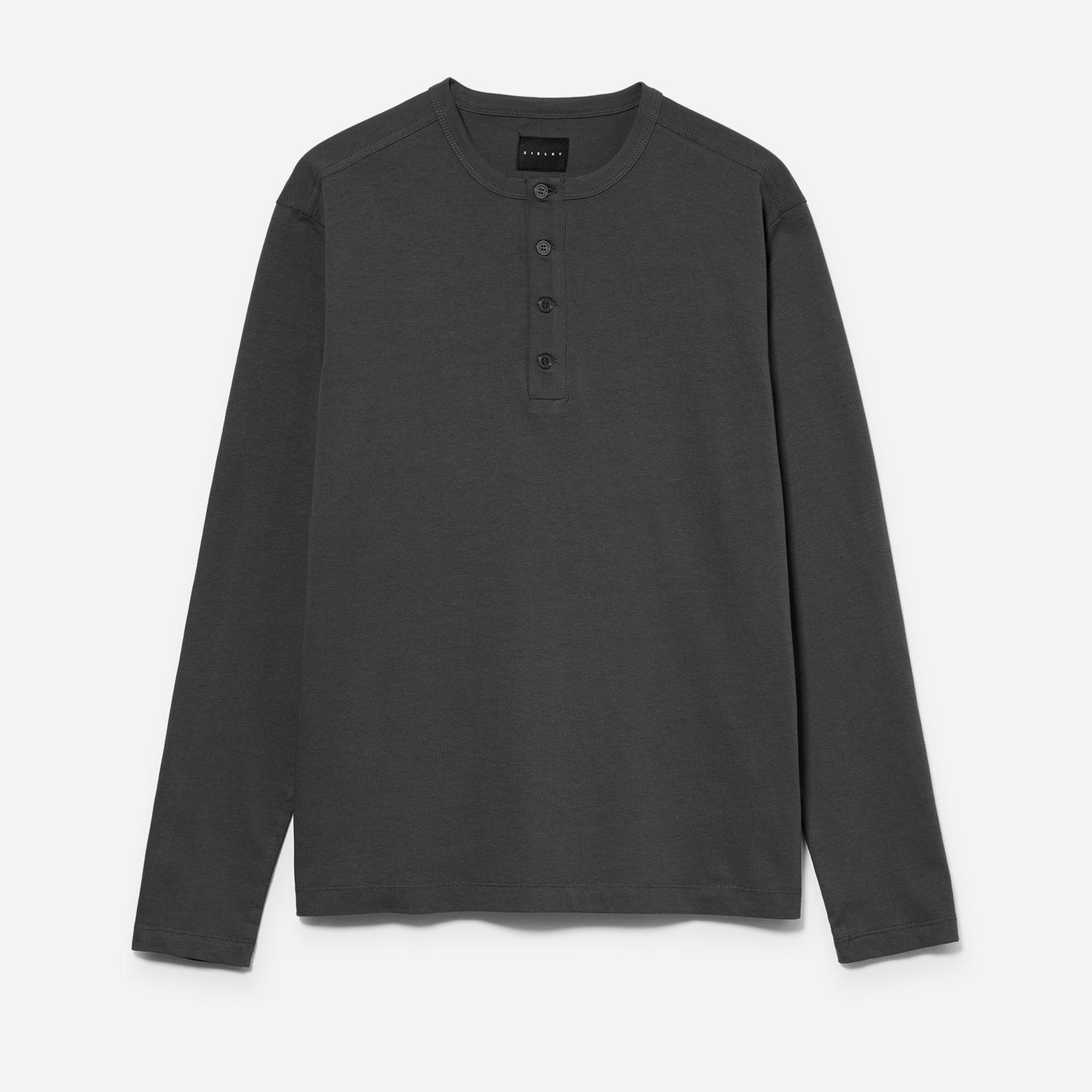 Erkek Siyah  %100 Pamuk Regular Fit Henley Yaka Uzun Kollu T-Shirt