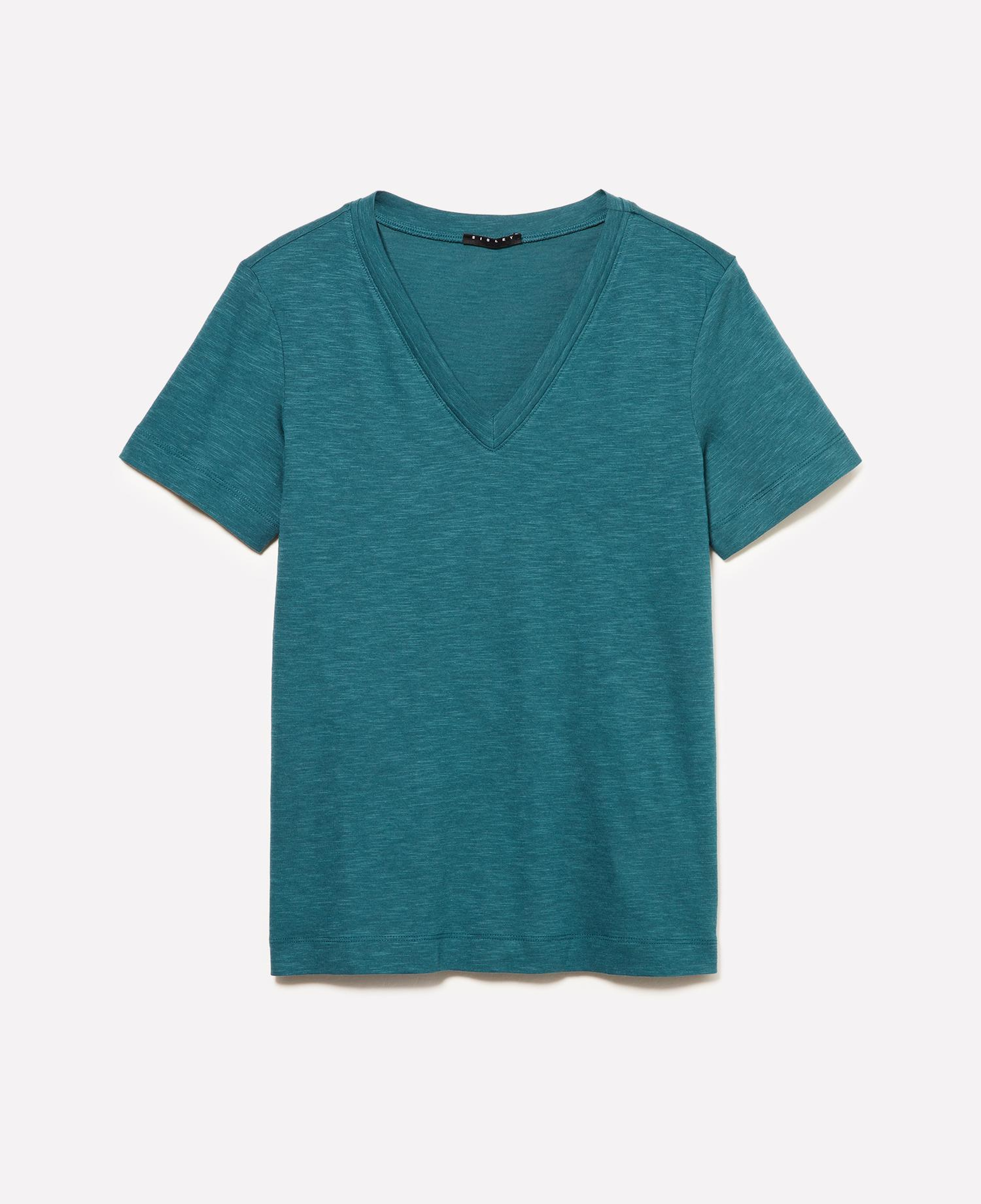 Kadın Petrol Yeşili Pamuk ve Modal Karışımlı V Yaka T-Shirt