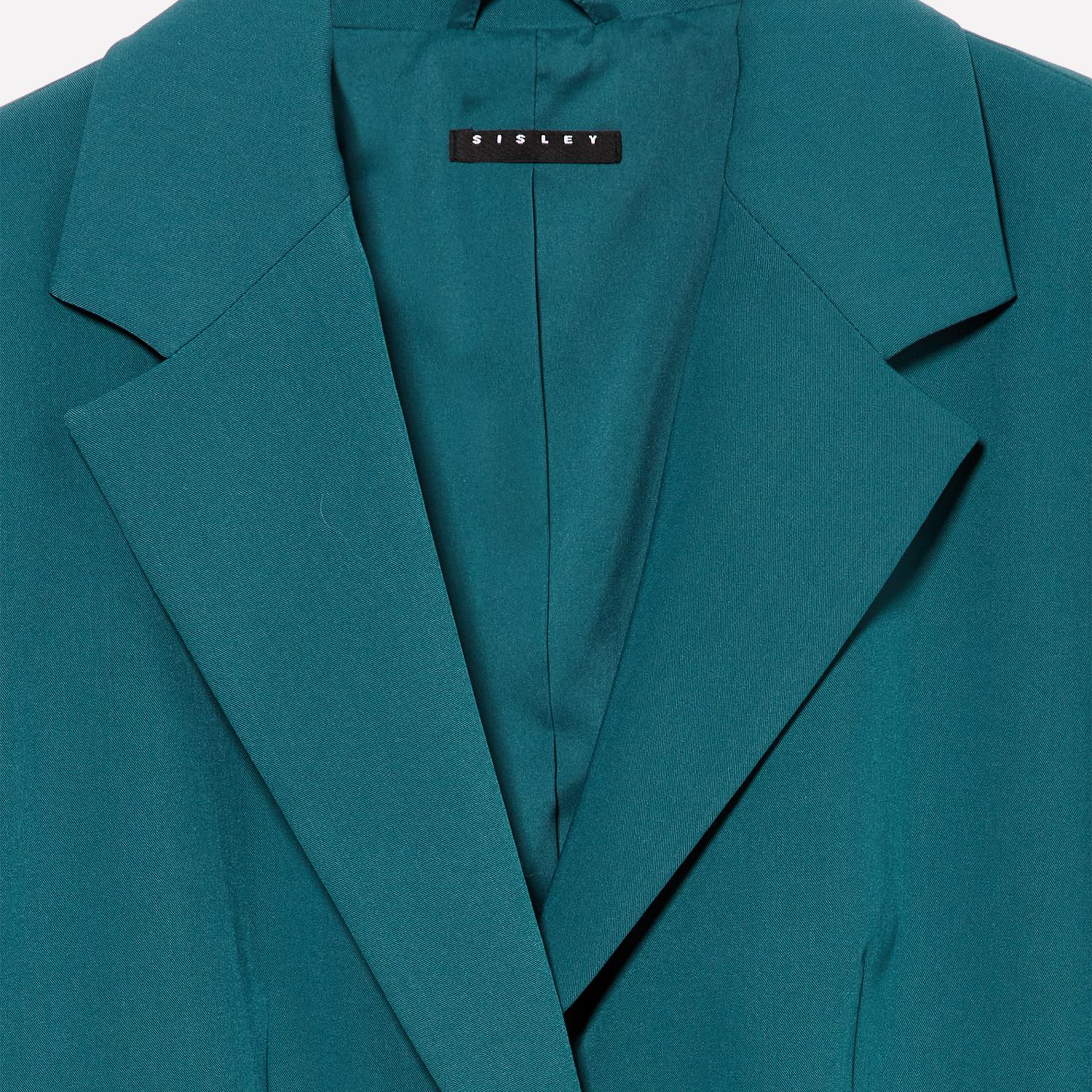 Kadın Petrol Yeşili Streç Viskozlu Tek Düğmeli Regular Fit Blazer Ceket