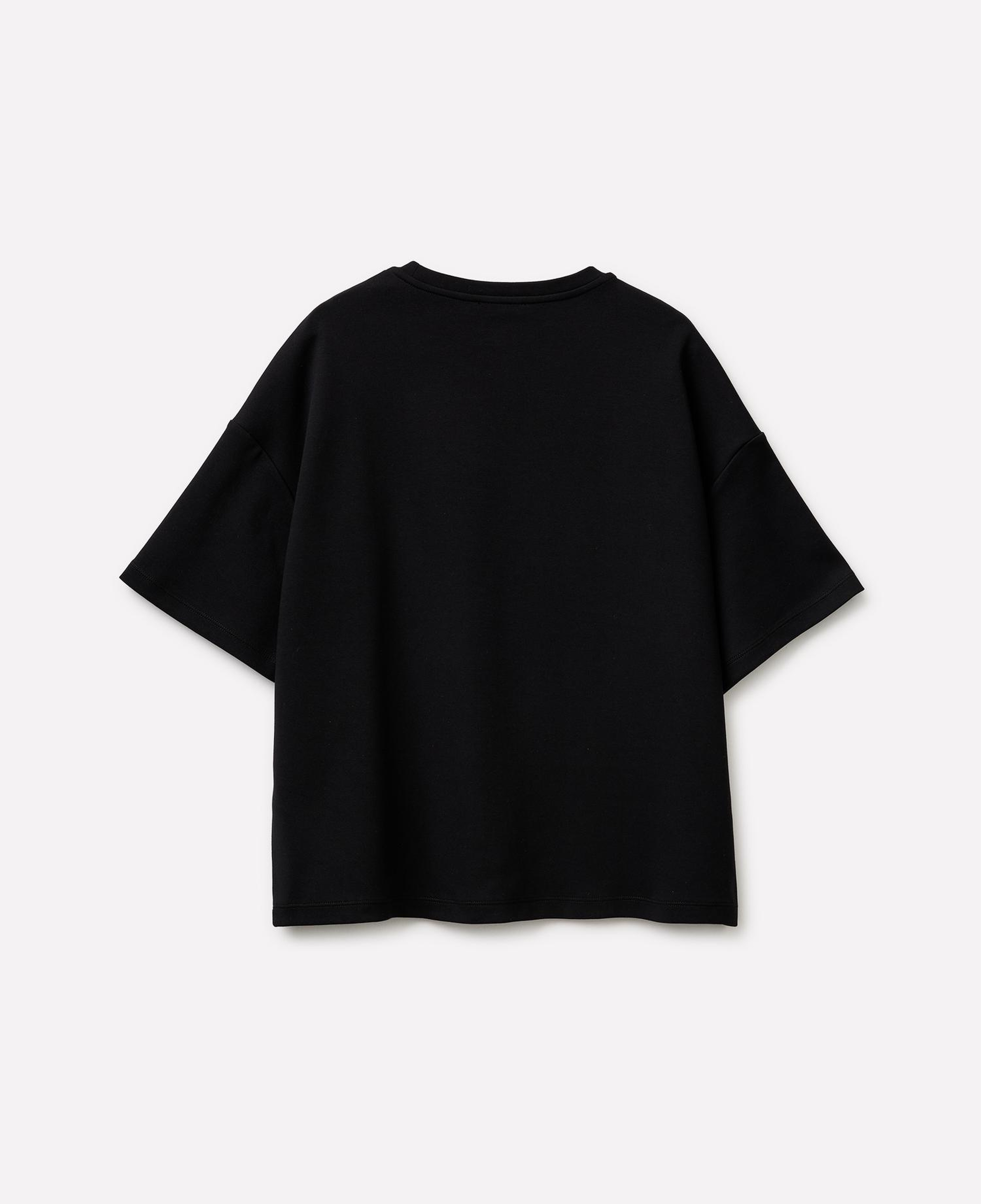 Kadın Siyah Pamuk Karışımlı Yama Detaylı Bisiklet Yaka T-Shirt